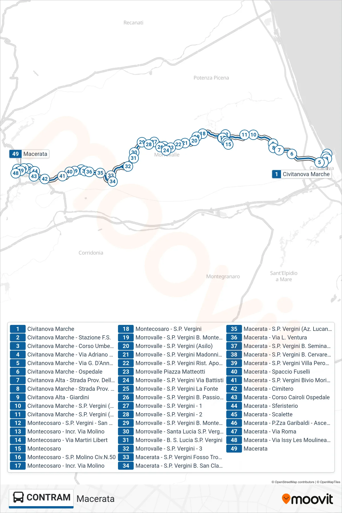 Linea CONTRAM bus (Macerata) - Percorsi e fermate sulla mappa