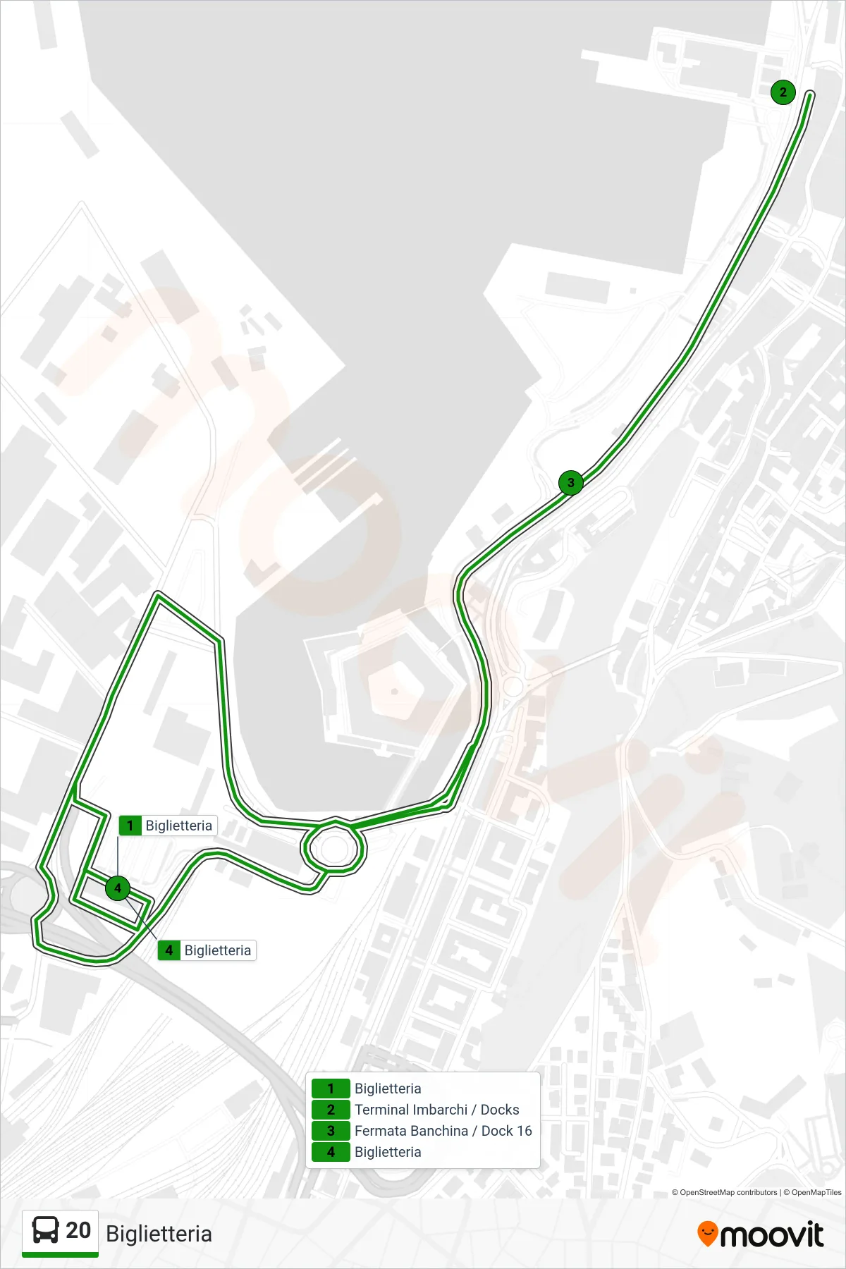 Linea 20 bus (Biglietteria) - Percorsi e fermate sulla mappa