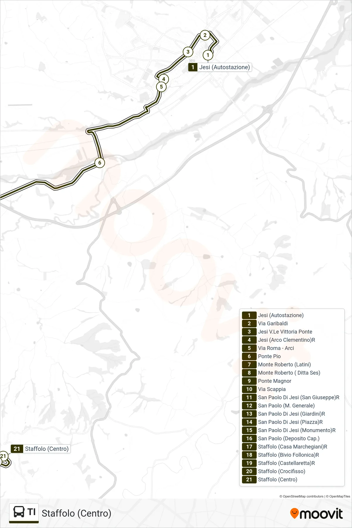 Linea TI bus (Staffolo (Centro)) - Percorsi e fermate sulla mappa