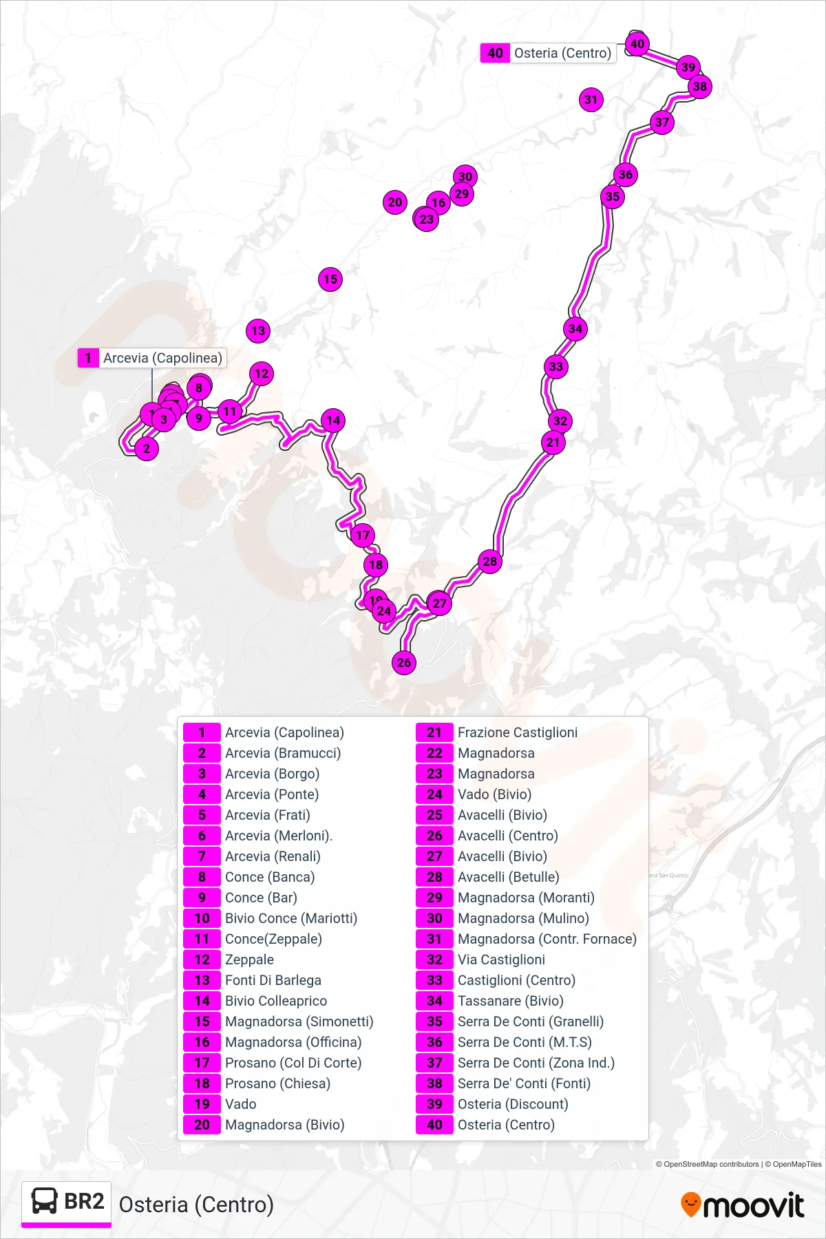 Linea BR2  bus (Osteria  (Centro)) - Percorsi e fermate sulla mappa