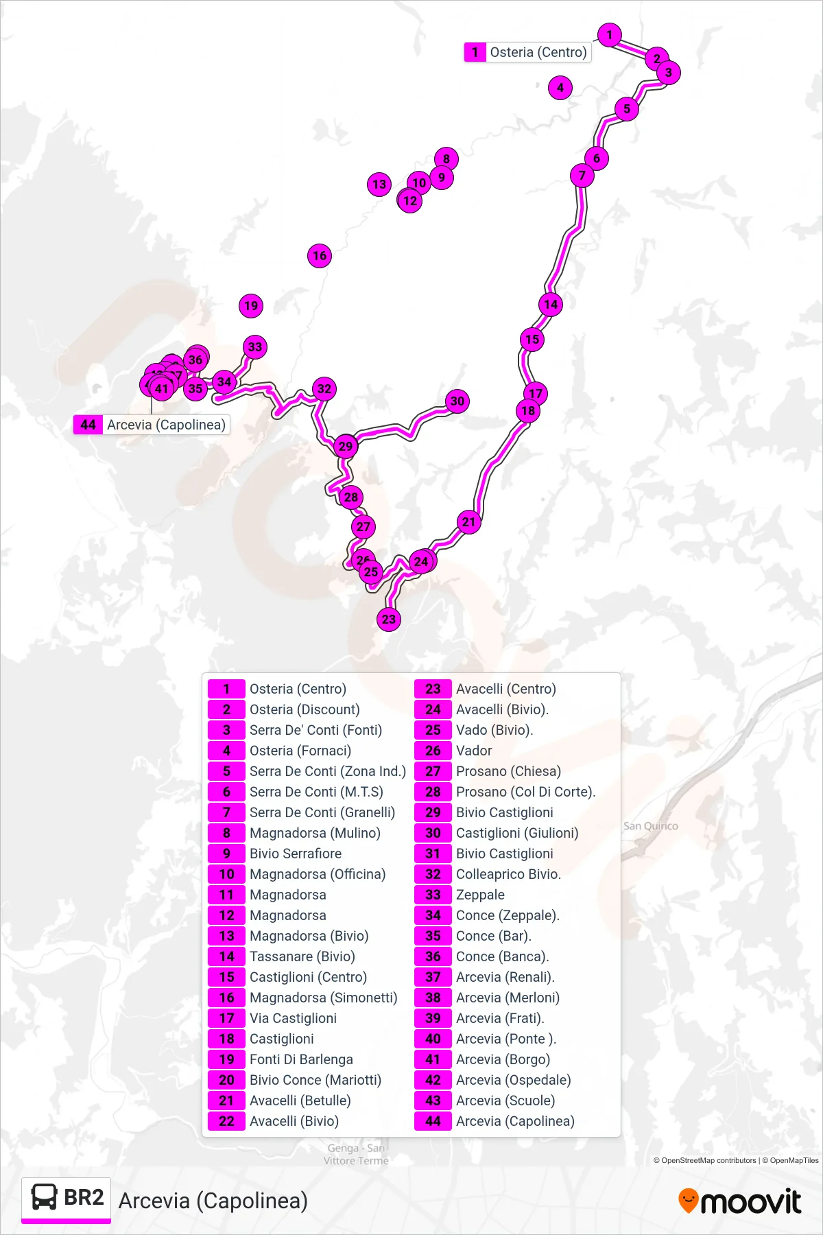 Linea BR2 bus (Arcevia (Capolinea)) - Percorsi e fermate sulla mappa