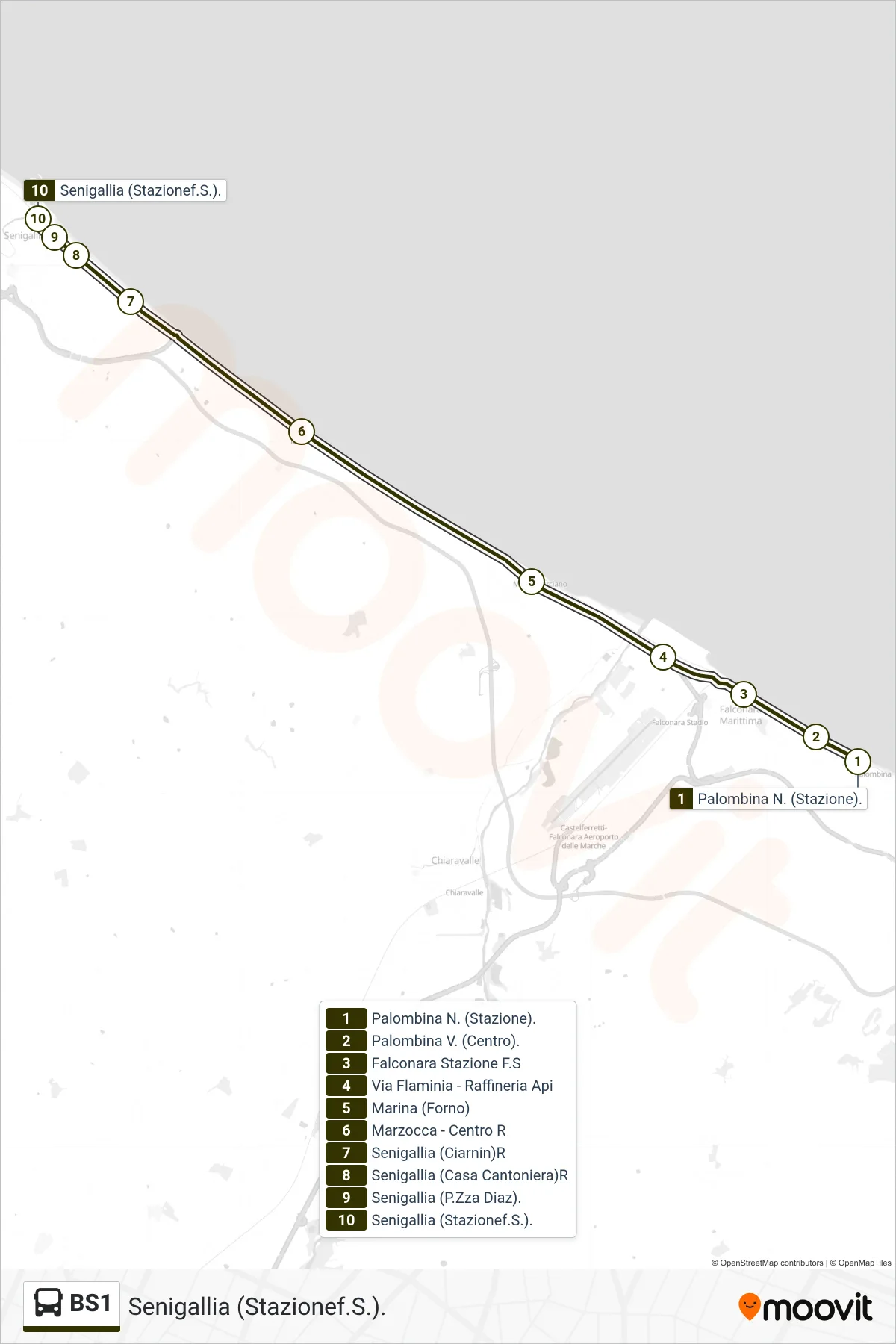 Linea BS1 bus (Senigallia (Stazionef.S.).) - Percorsi e fermate sulla mappa