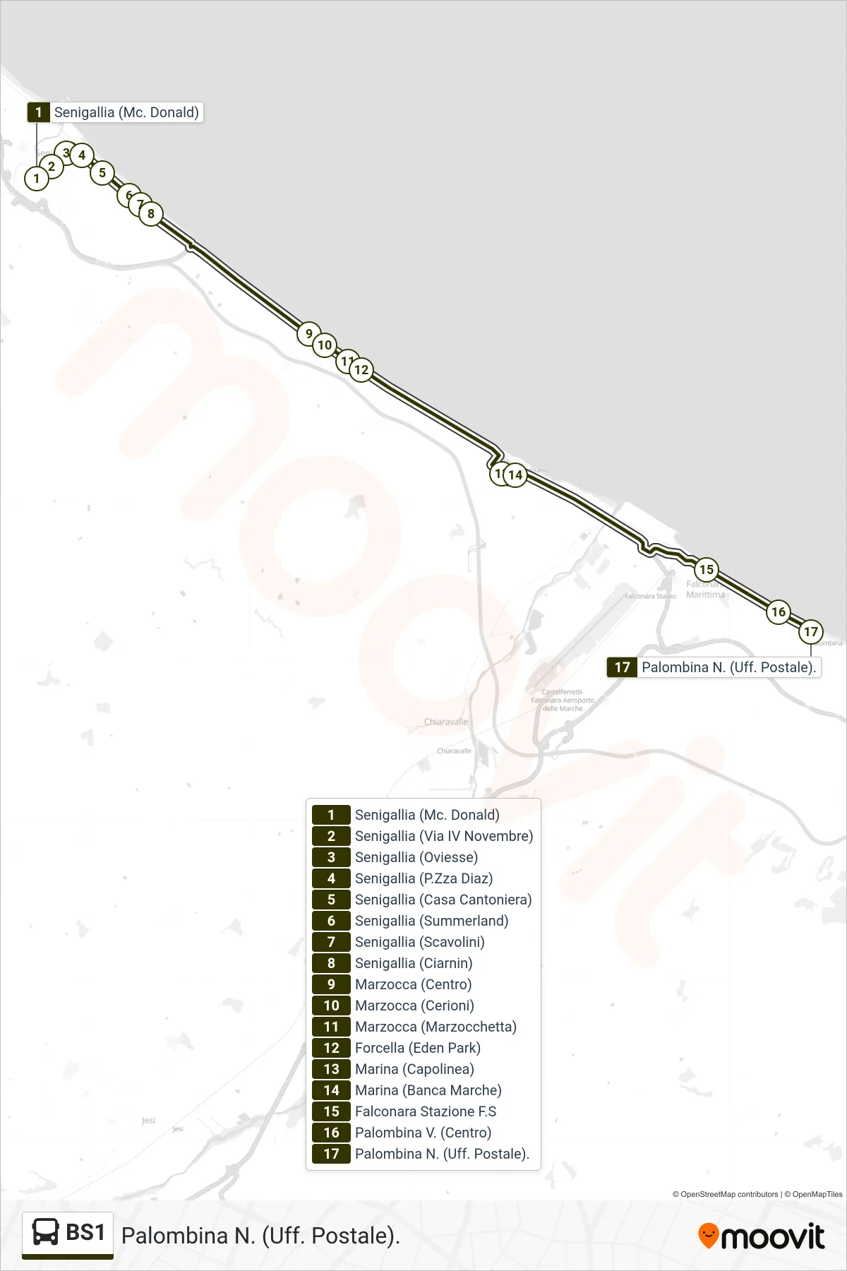 Linea BS1 bus (Palombina N. (Uff. Postale).) - Percorsi e fermate sulla mappa