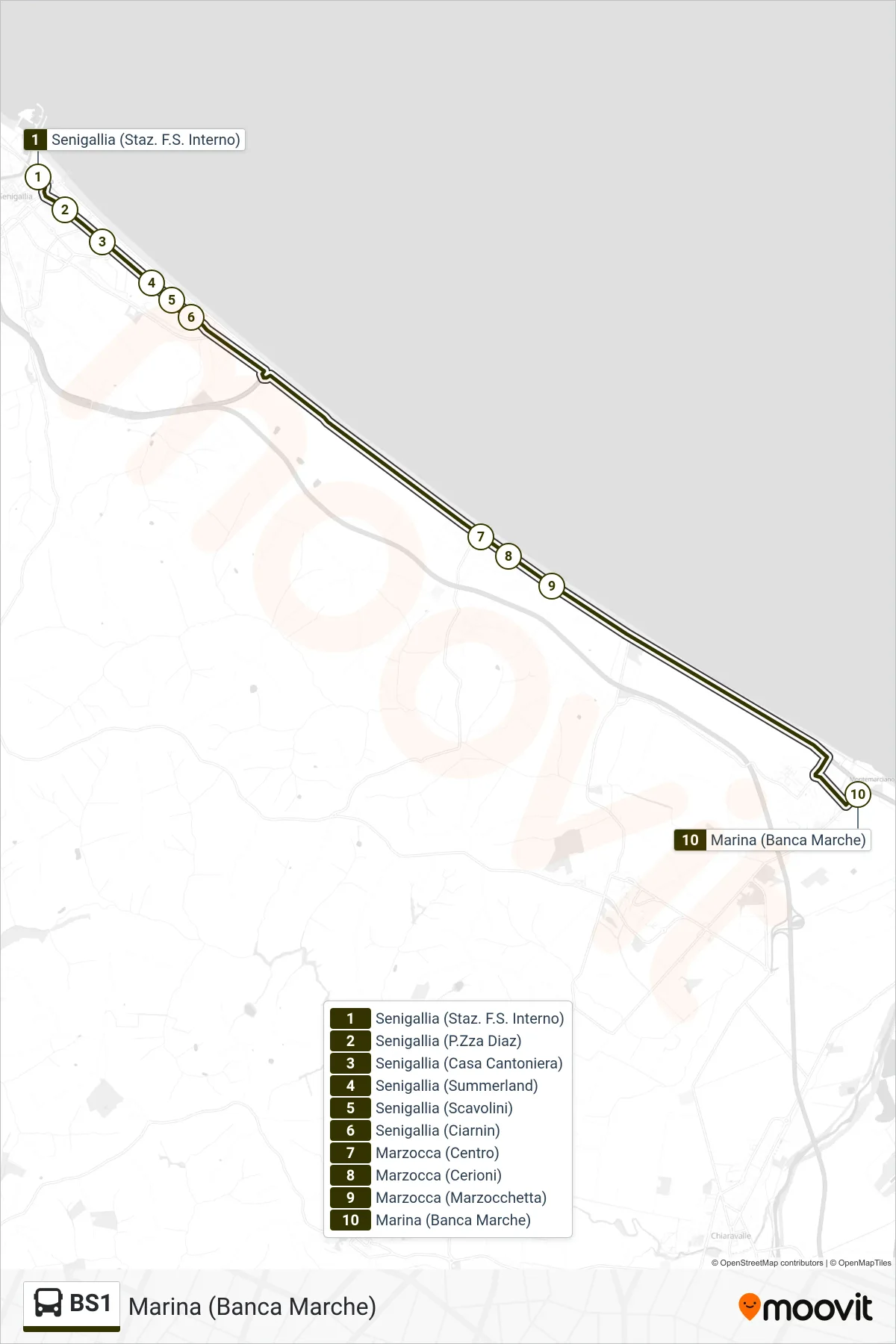 Linea BS1  bus (Marina (Banca Marche)) - Percorsi e fermate sulla mappa