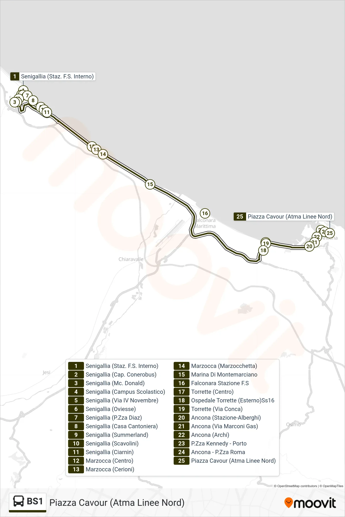 Linea BS1  bus (Piazza Cavour (Atma Linee Nord)) - Percorsi e fermate sulla mappa