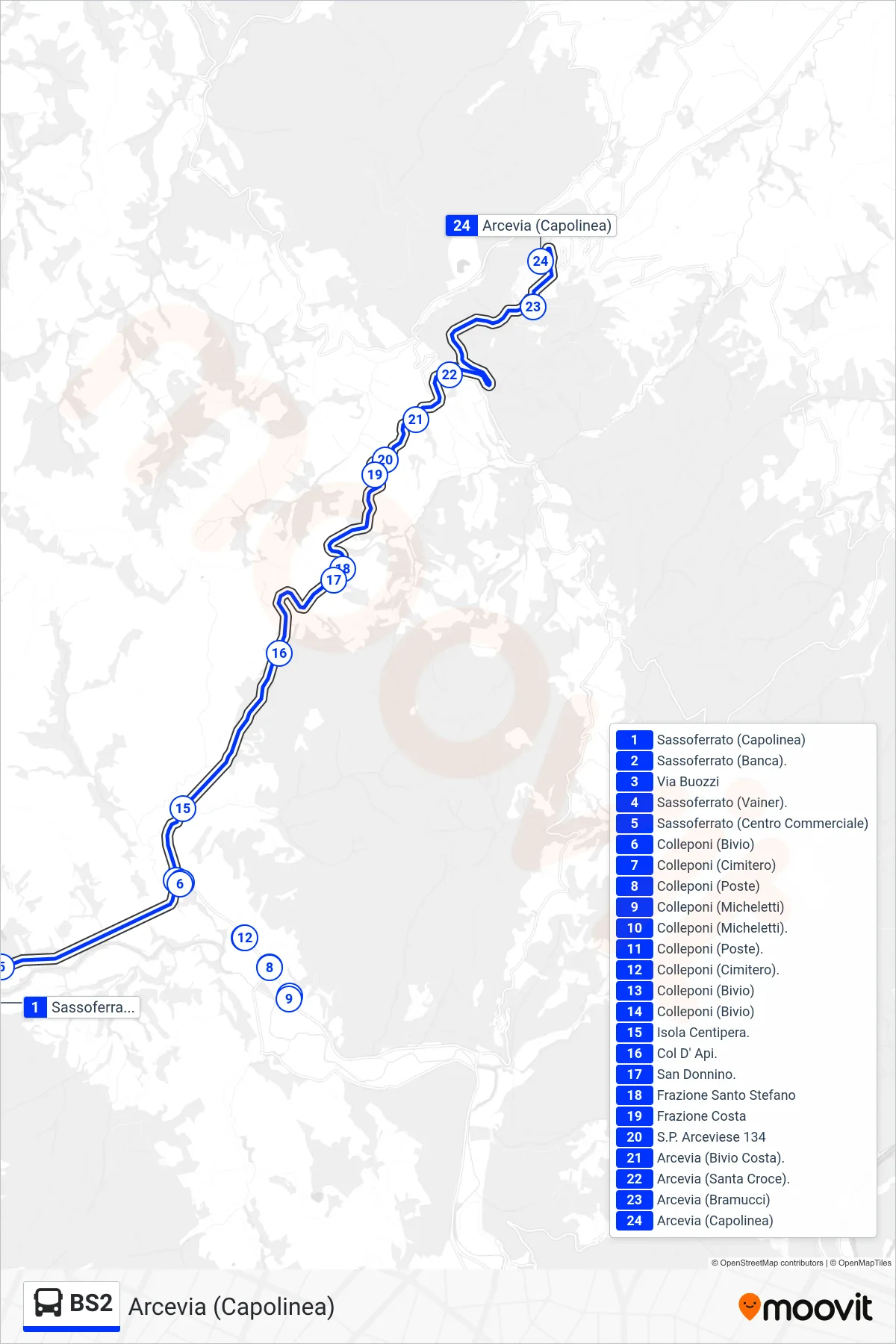 Linea BS2 bus (Arcevia (Capolinea)) - Percorsi e fermate sulla mappa