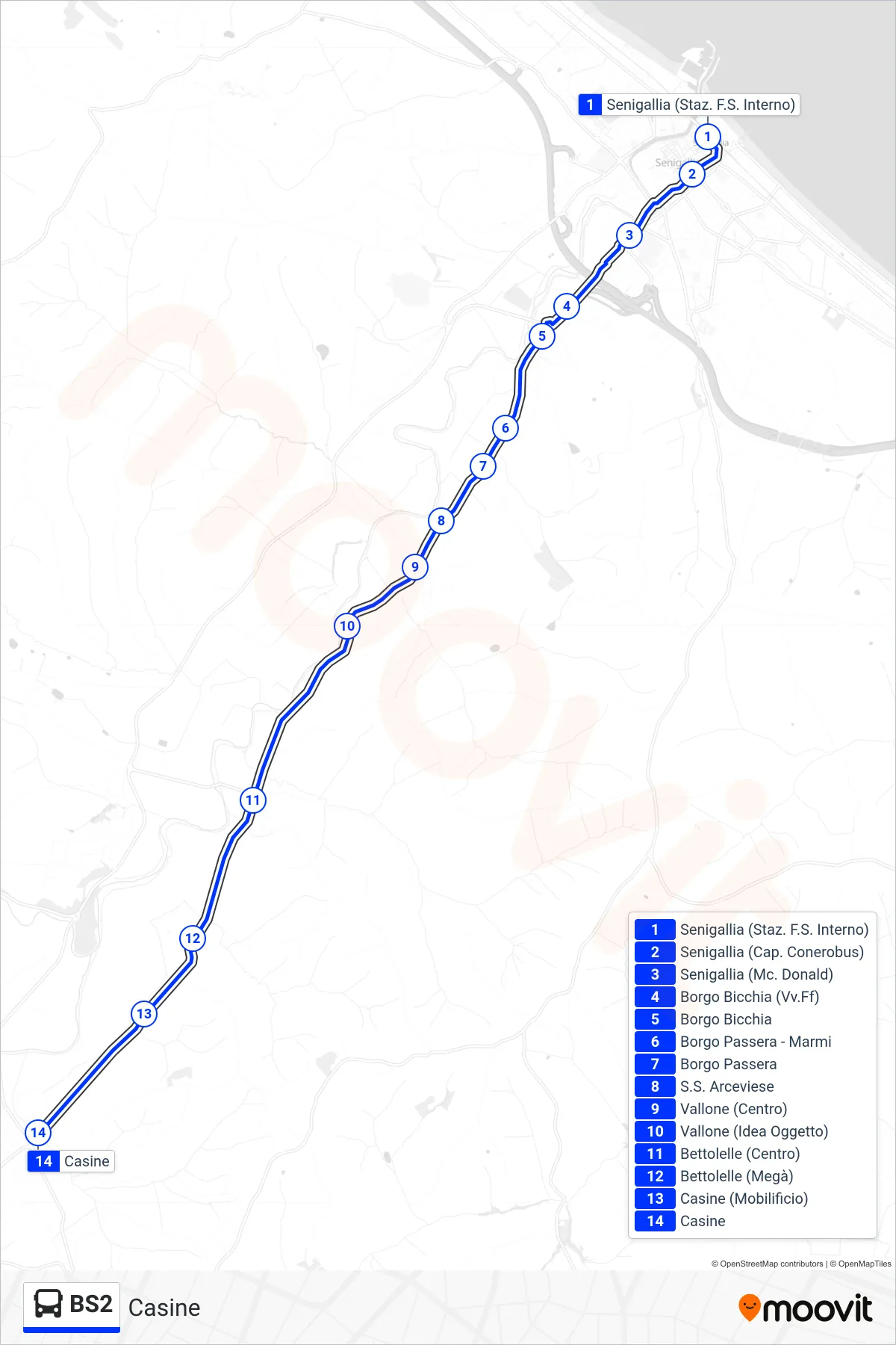 Linea BS2 bus (Casine) - Percorsi e fermate sulla mappa