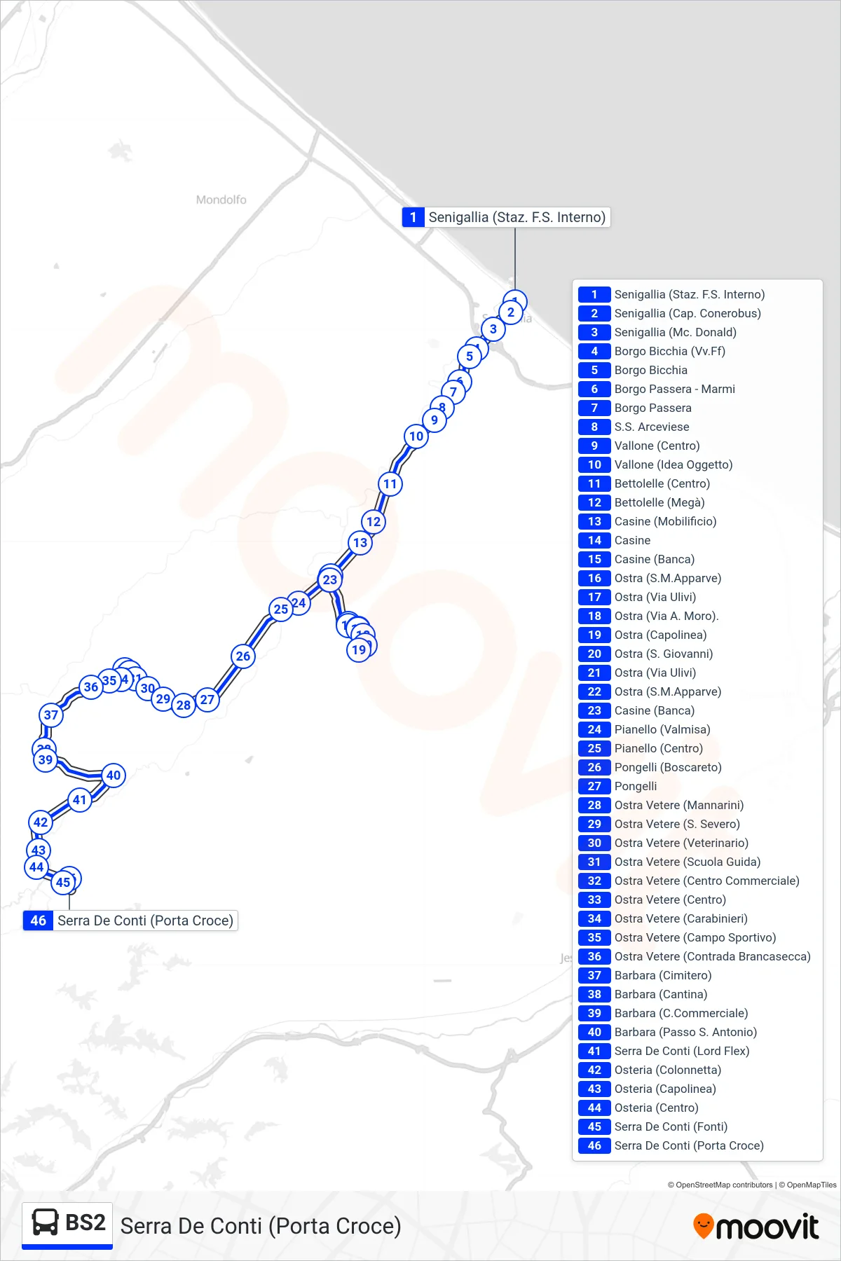 Linea BS2  bus (Serra De Conti  (Porta Croce)) - Percorsi e fermate sulla mappa