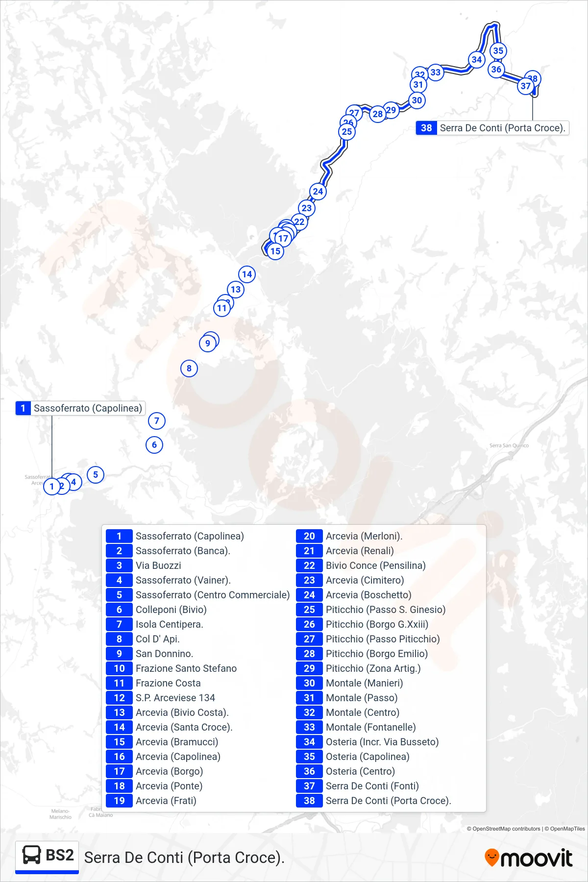 Linea BS2  bus (Serra De Conti  (Porta Croce).) - Percorsi e fermate sulla mappa
