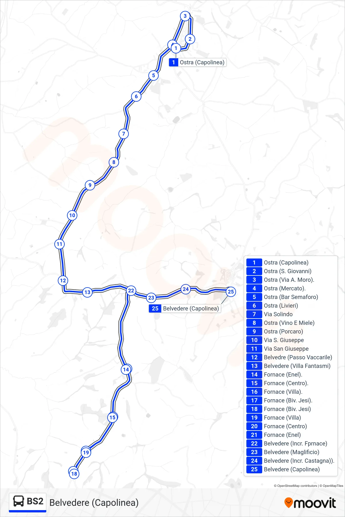 Linea BS2  bus (Belvedere (Capolinea)) - Percorsi e fermate sulla mappa