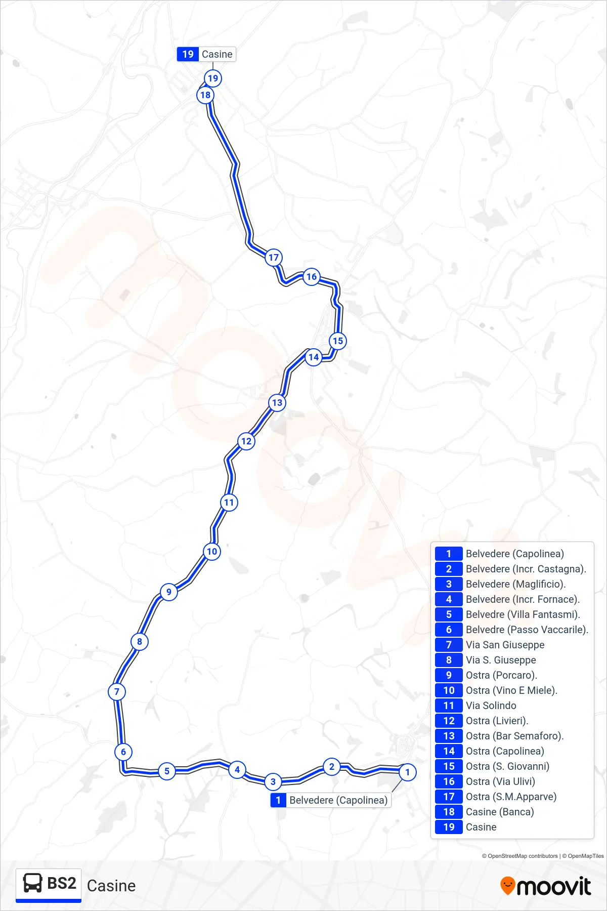 Linea BS2 bus (Casine) - Percorsi e fermate sulla mappa