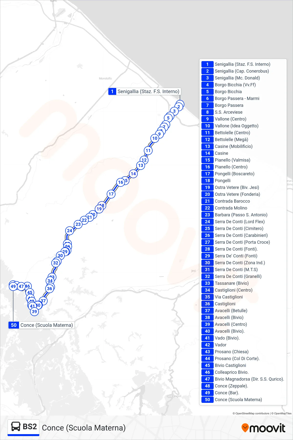 Linea BS2 bus (Conce (Scuola Materna)) - Percorsi e fermate sulla mappa
