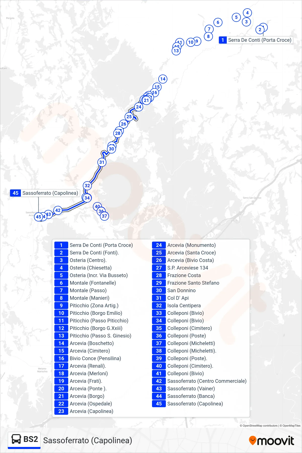 Linea BS2 bus (Sassoferrato (Capolinea)) - Percorsi e fermate sulla mappa