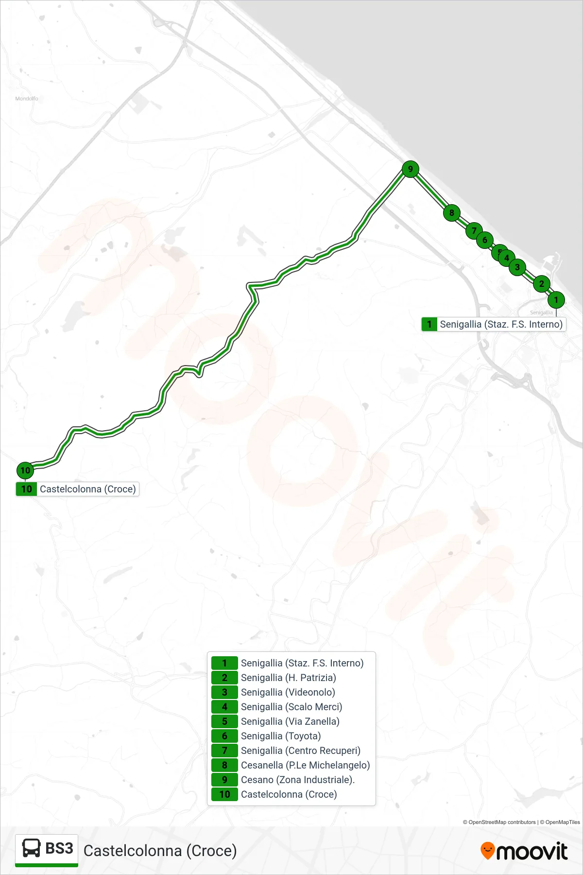 Linea BS3 bus (Castelcolonna (Croce)) - Percorsi e fermate sulla mappa
