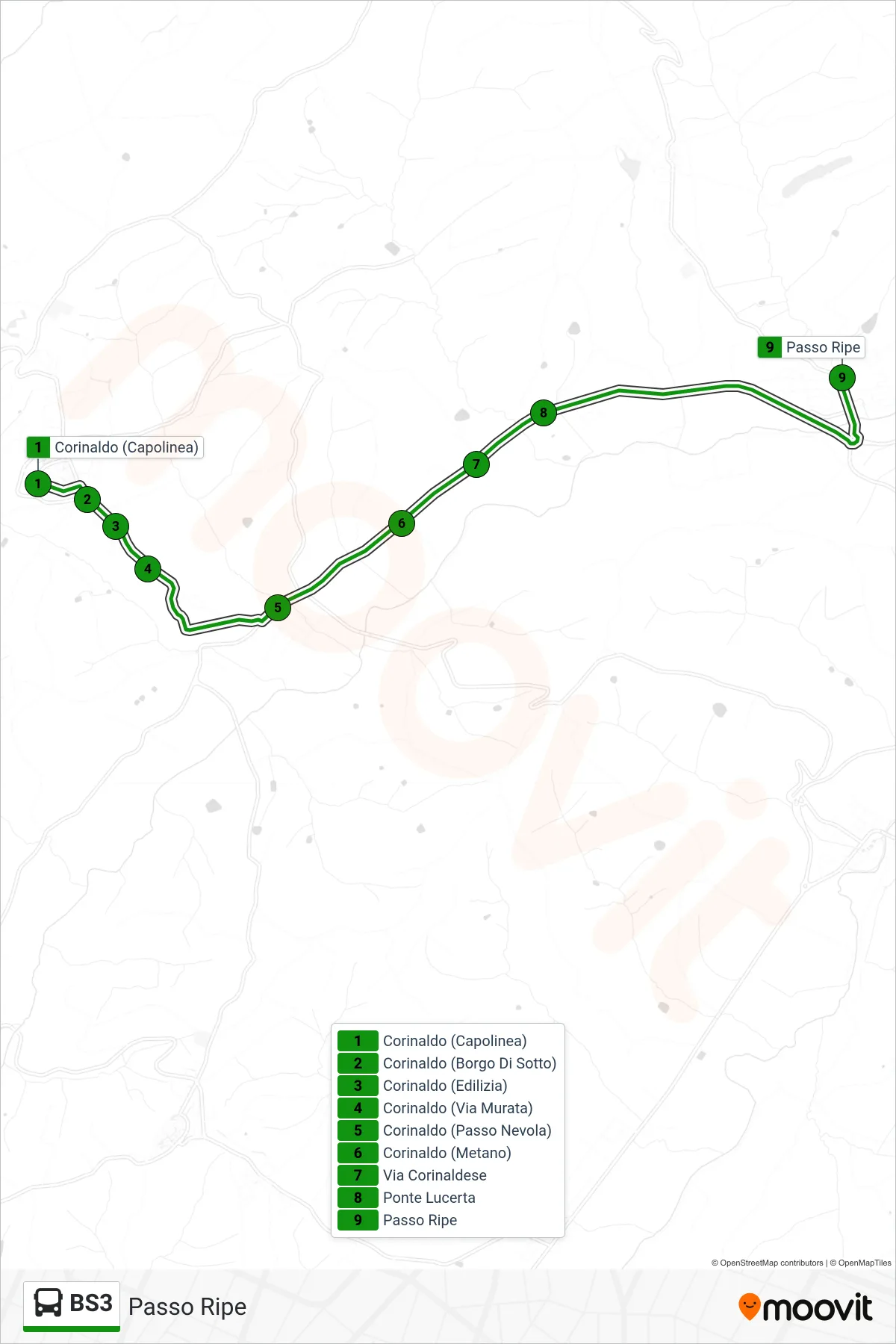 Linea BS3  bus (Passo Ripe) - Percorsi e fermate sulla mappa