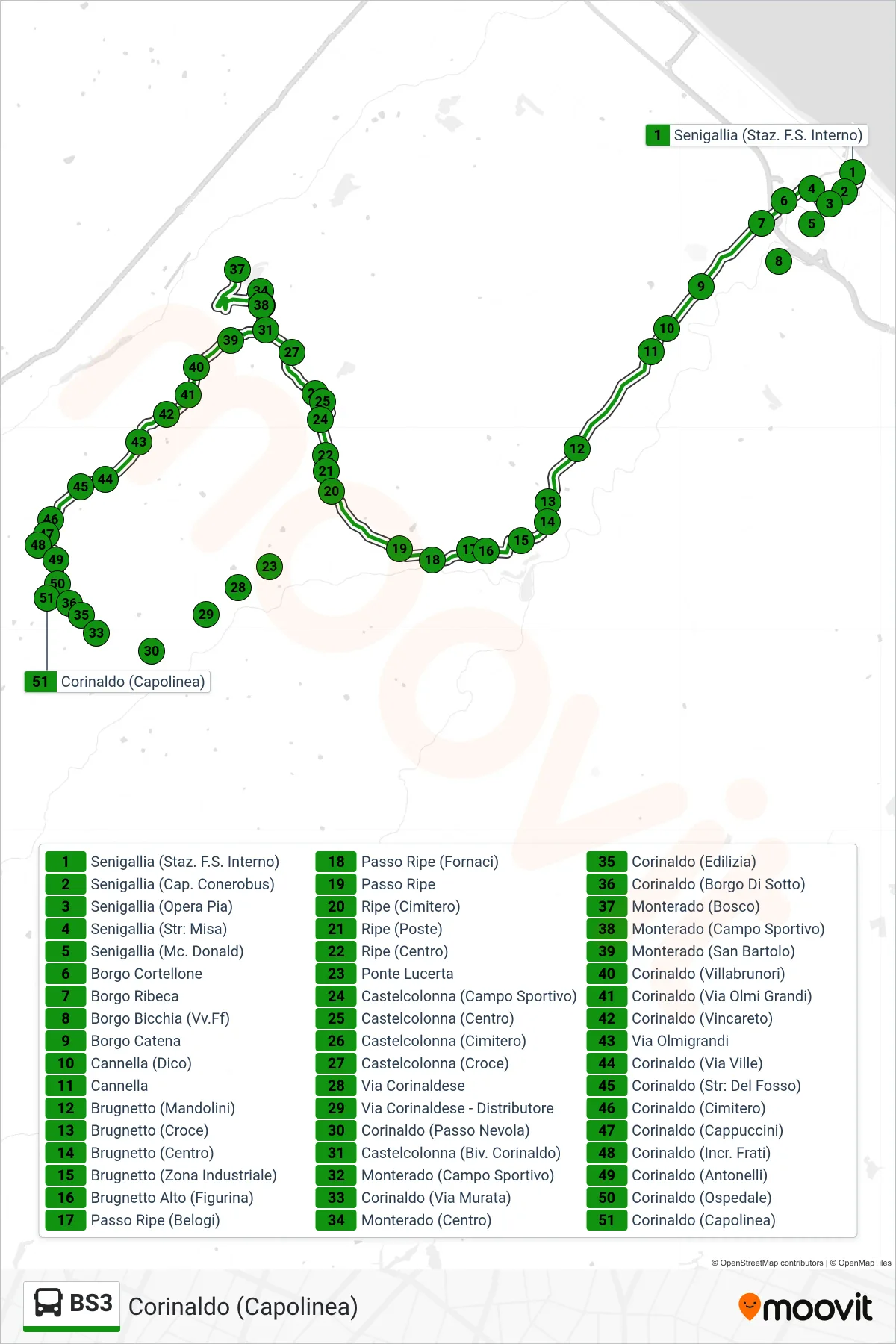 Linea BS3  bus (Corinaldo (Capolinea)) - Percorsi e fermate sulla mappa