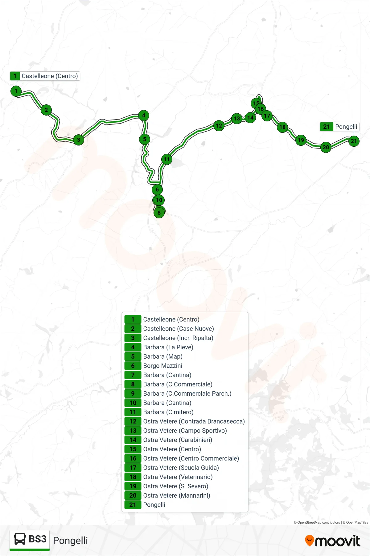 Linea BS3 bus (Pongelli) - Percorsi e fermate sulla mappa