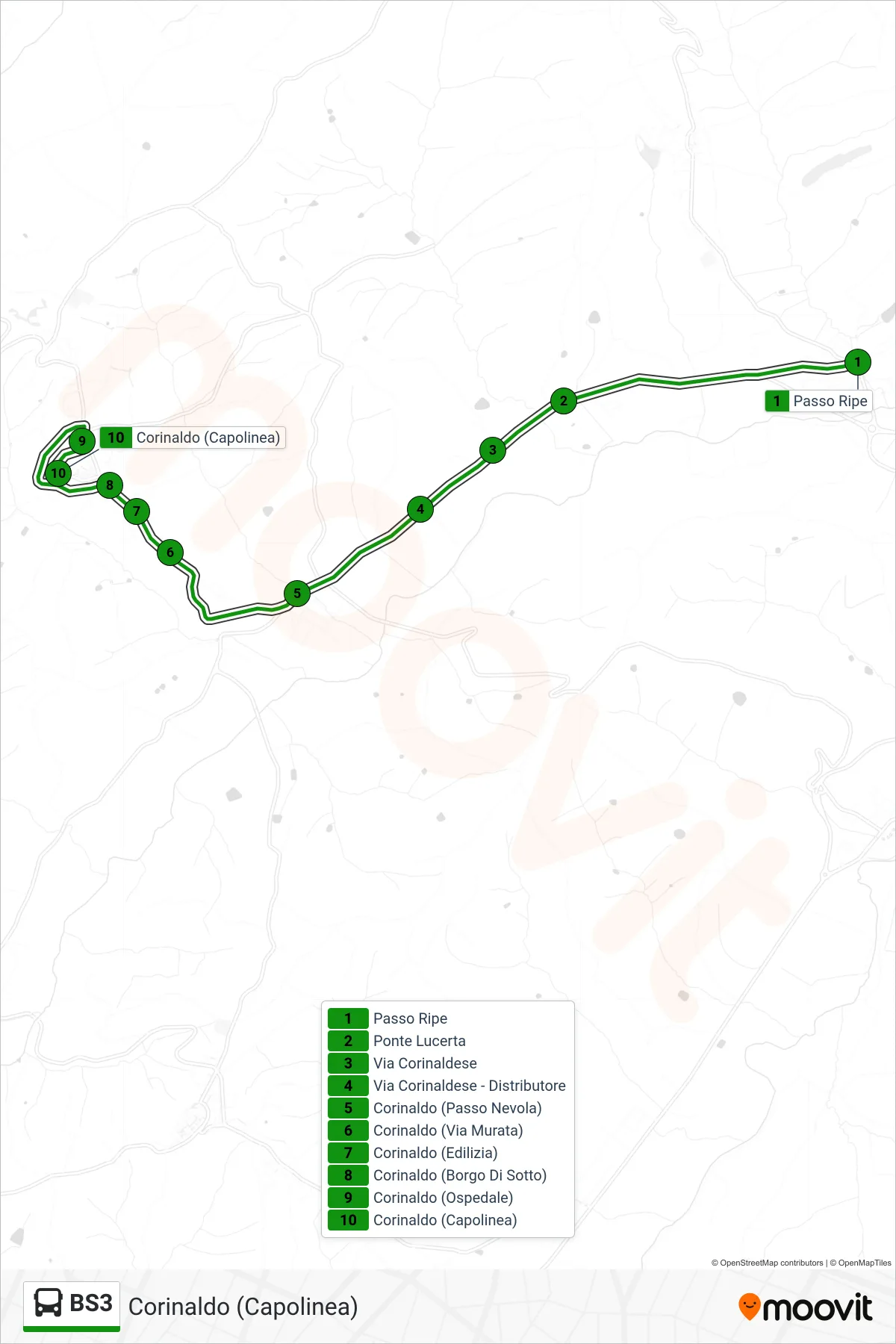 Linea BS3  bus (Corinaldo (Capolinea)) - Percorsi e fermate sulla mappa