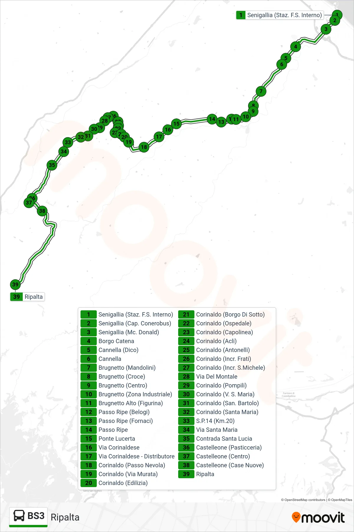 Linea BS3 bus (Ripalta) - Percorsi e fermate sulla mappa