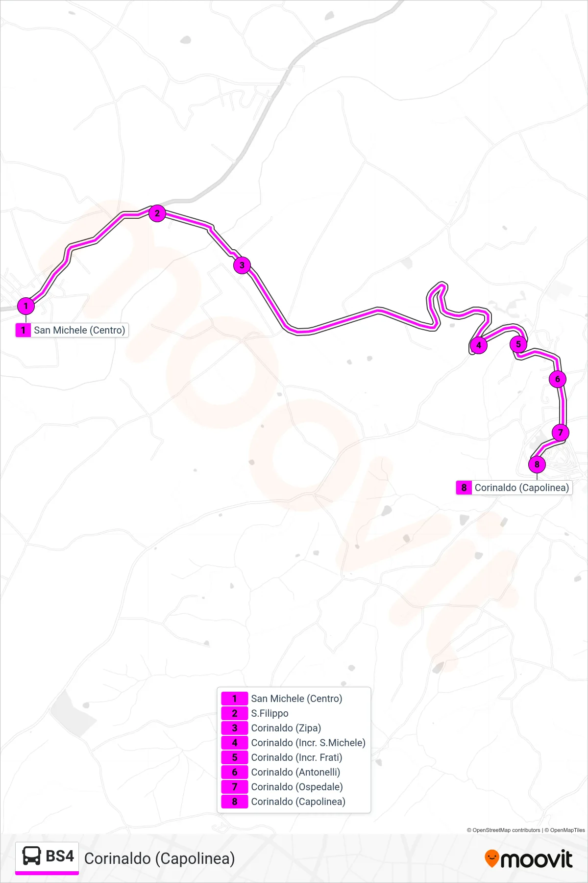 Linea BS4 bus (Corinaldo (Capolinea)) - Percorsi e fermate sulla mappa