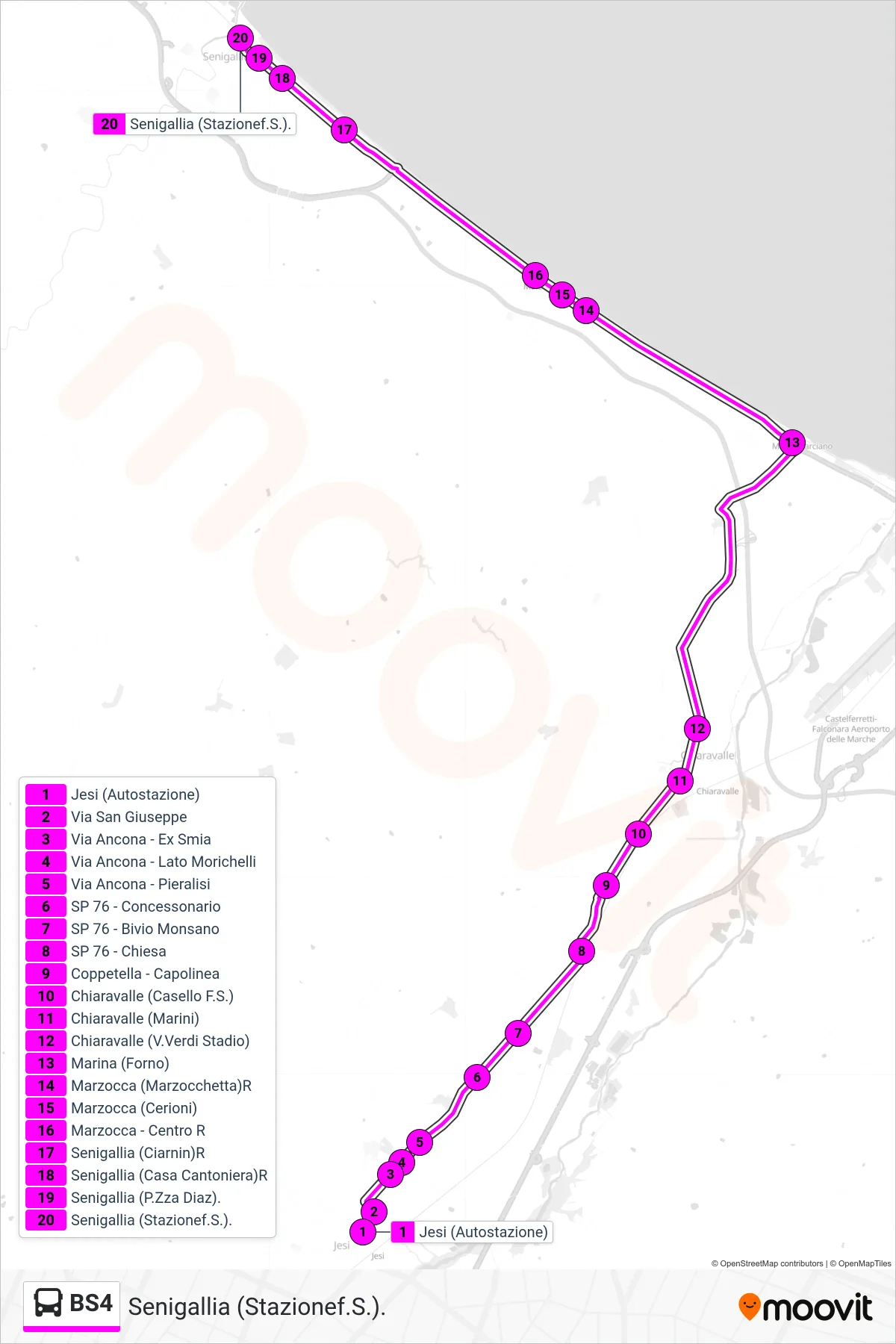 Linea BS4 bus (Senigallia (Stazionef.S.).) - Percorsi e fermate sulla mappa