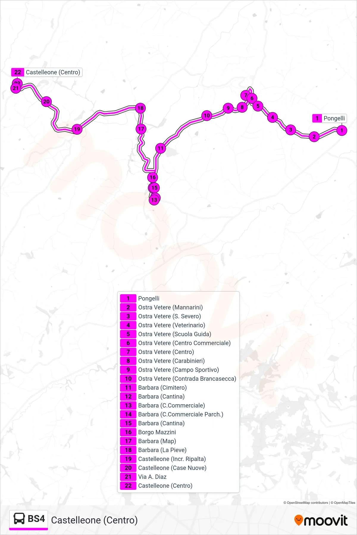 Linea BS4 bus (Castelleone (Centro)) - Percorsi e fermate sulla mappa