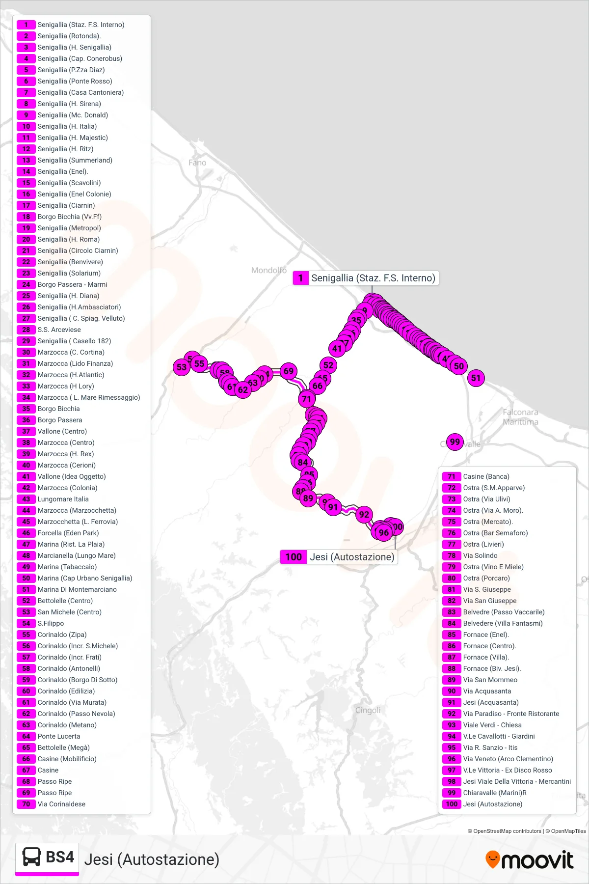 Linea BS4 bus (Jesi (Autostazione)) - Percorsi e fermate sulla mappa