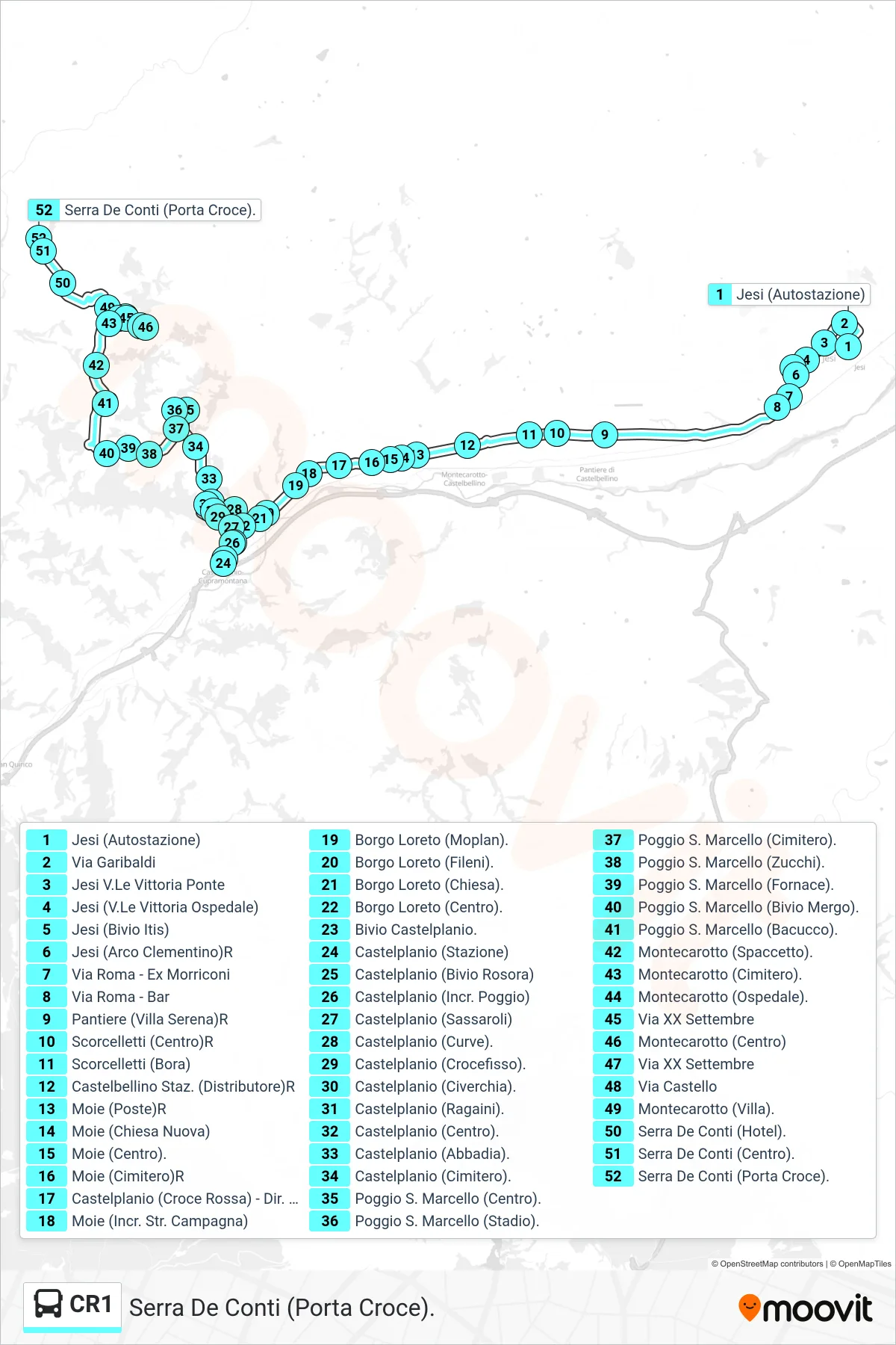 Linea CR1 bus (Serra De Conti (Porta Croce).) - Percorsi e fermate sulla mappa