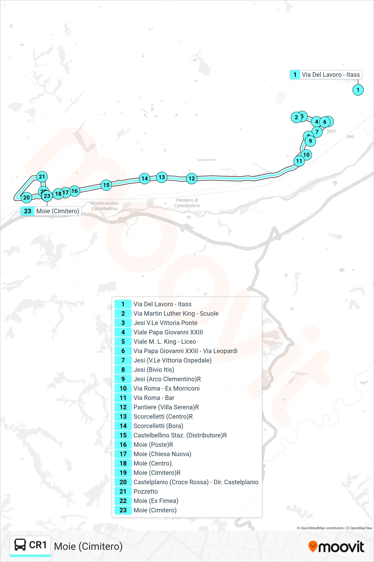 Linea CR1 bus (Moie (Cimitero)) - Percorsi e fermate sulla mappa