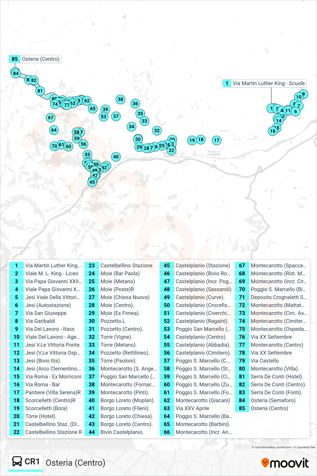 Linea CR1 bus (Osteria (Centro)) - Percorsi e fermate sulla mappa