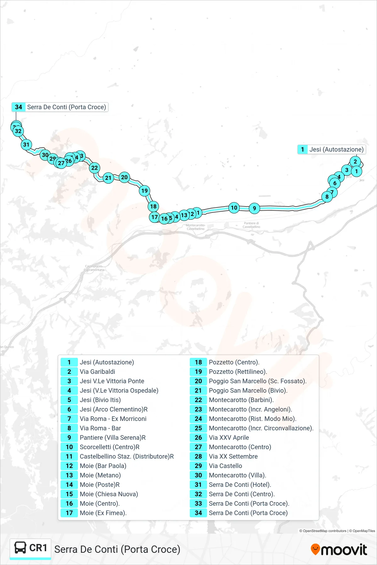 Linea CR1  bus (Serra De Conti  (Porta Croce)) - Percorsi e fermate sulla mappa
