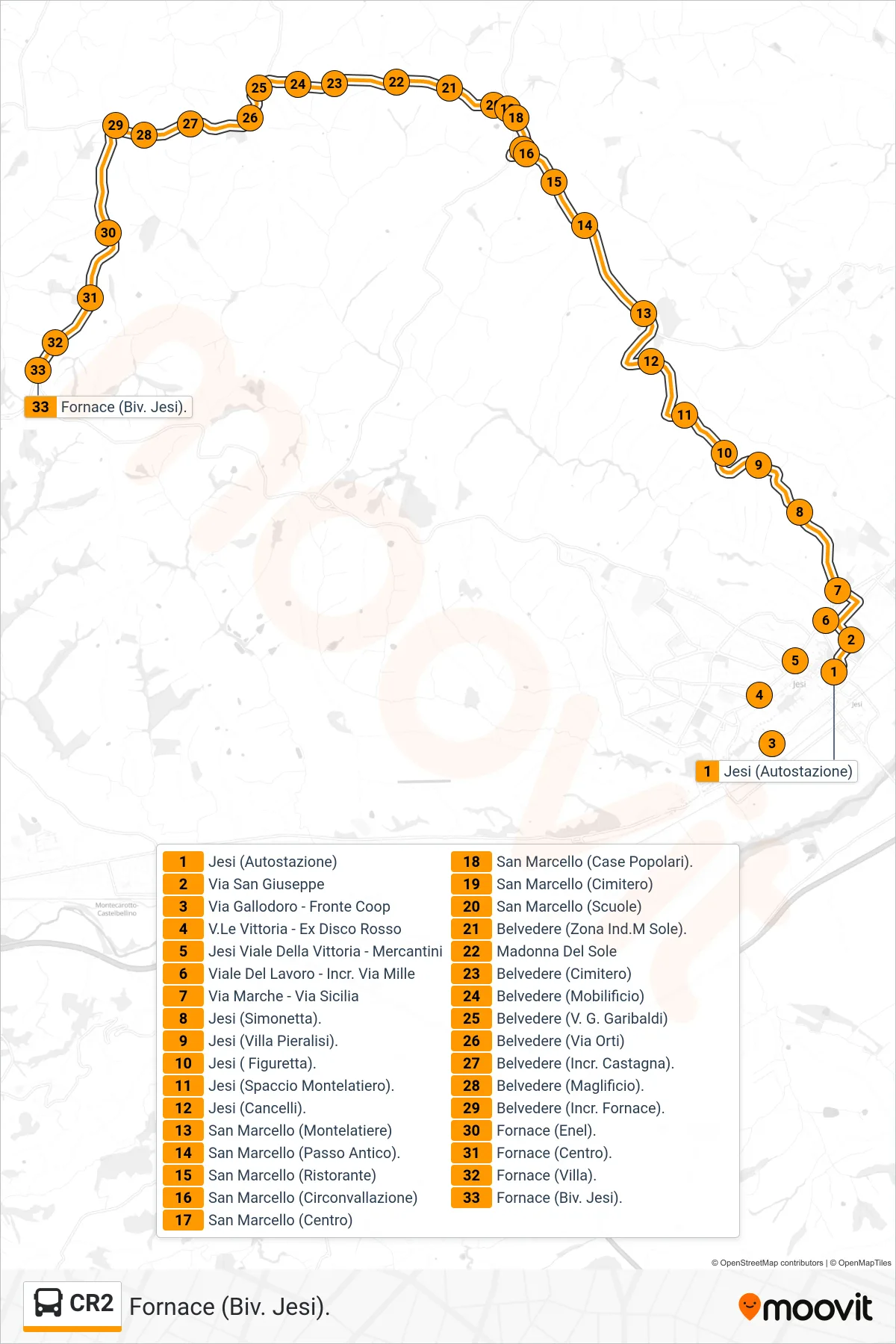 Linea CR2 bus (Fornace (Biv. Jesi).) - Percorsi e fermate sulla mappa