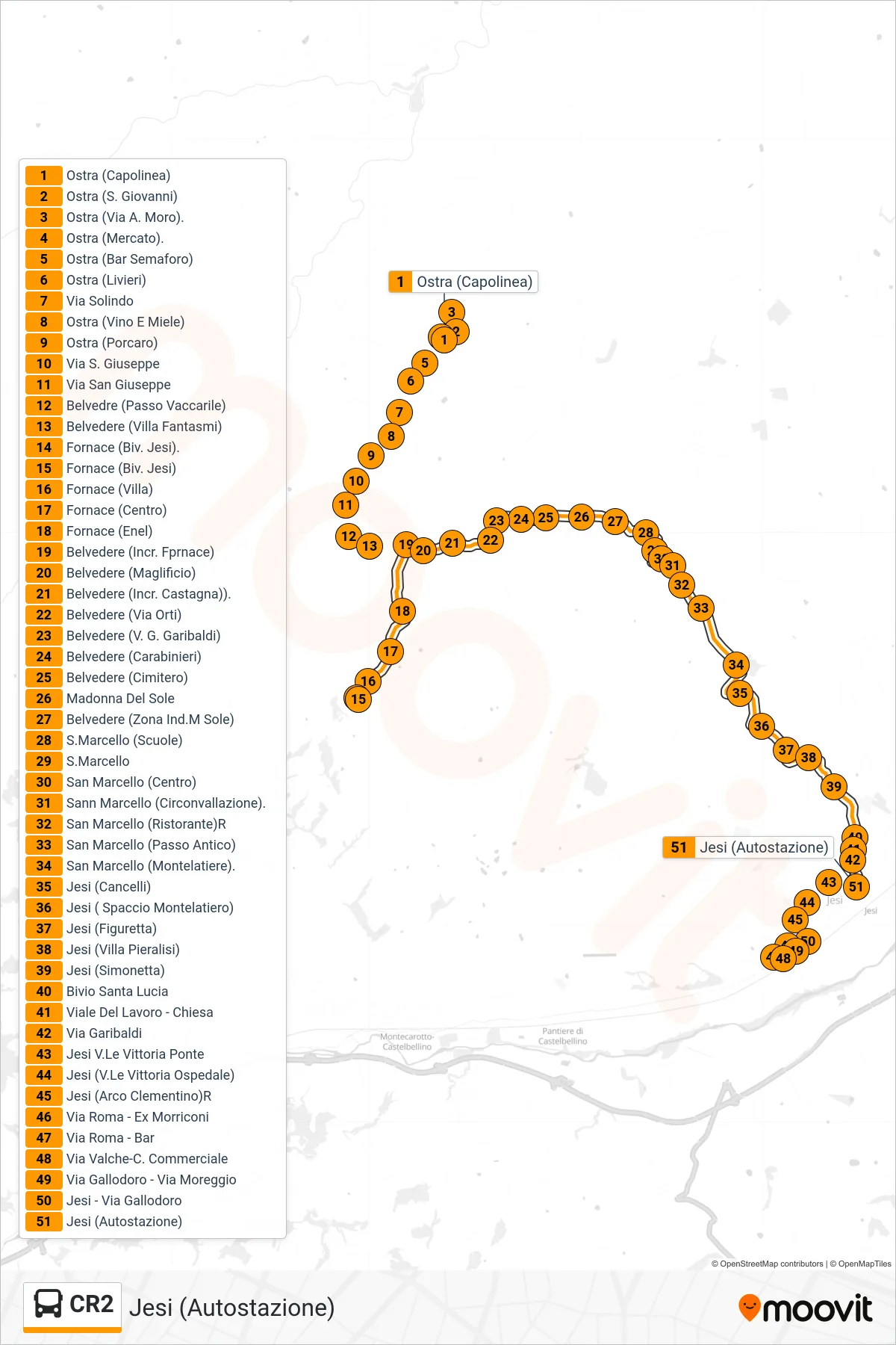Linea CR2  bus (Jesi (Autostazione)) - Percorsi e fermate sulla mappa