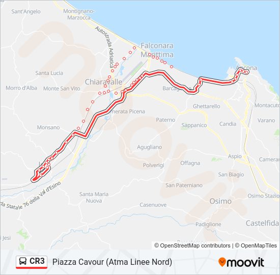 Percorso linea bus CR3