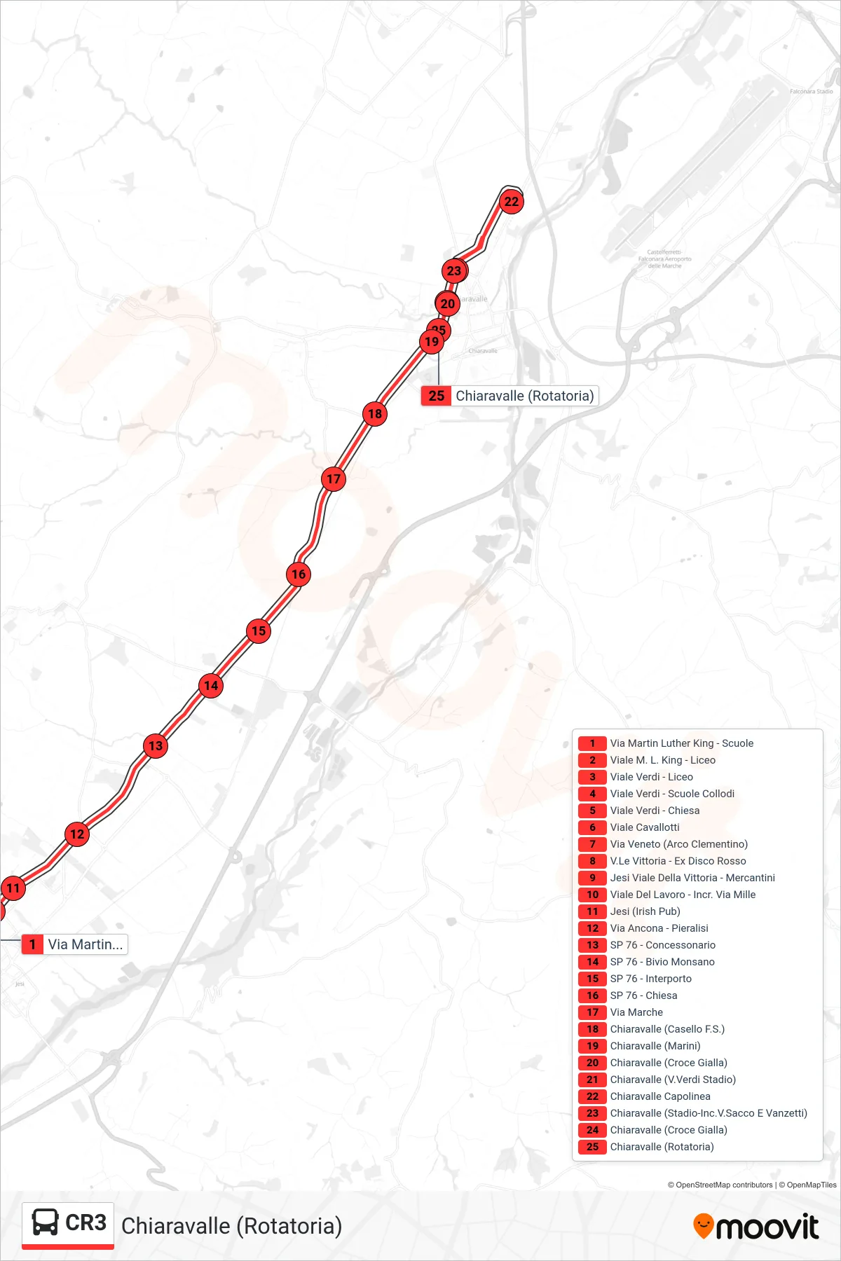 Linea CR3  bus (Chiaravalle (Rotatoria)) - Percorsi e fermate sulla mappa