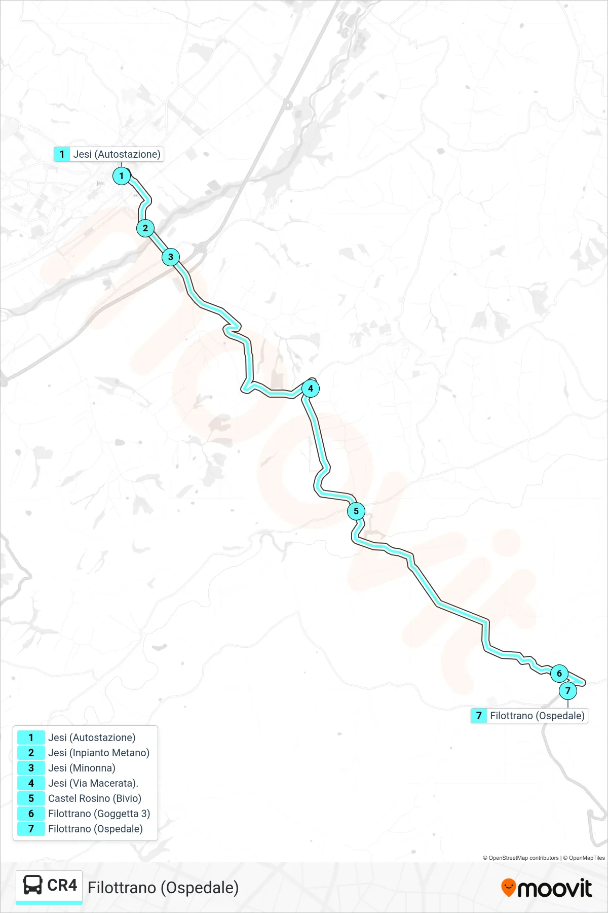 Linea CR4  bus (Filottrano (Ospedale)) - Percorsi e fermate sulla mappa