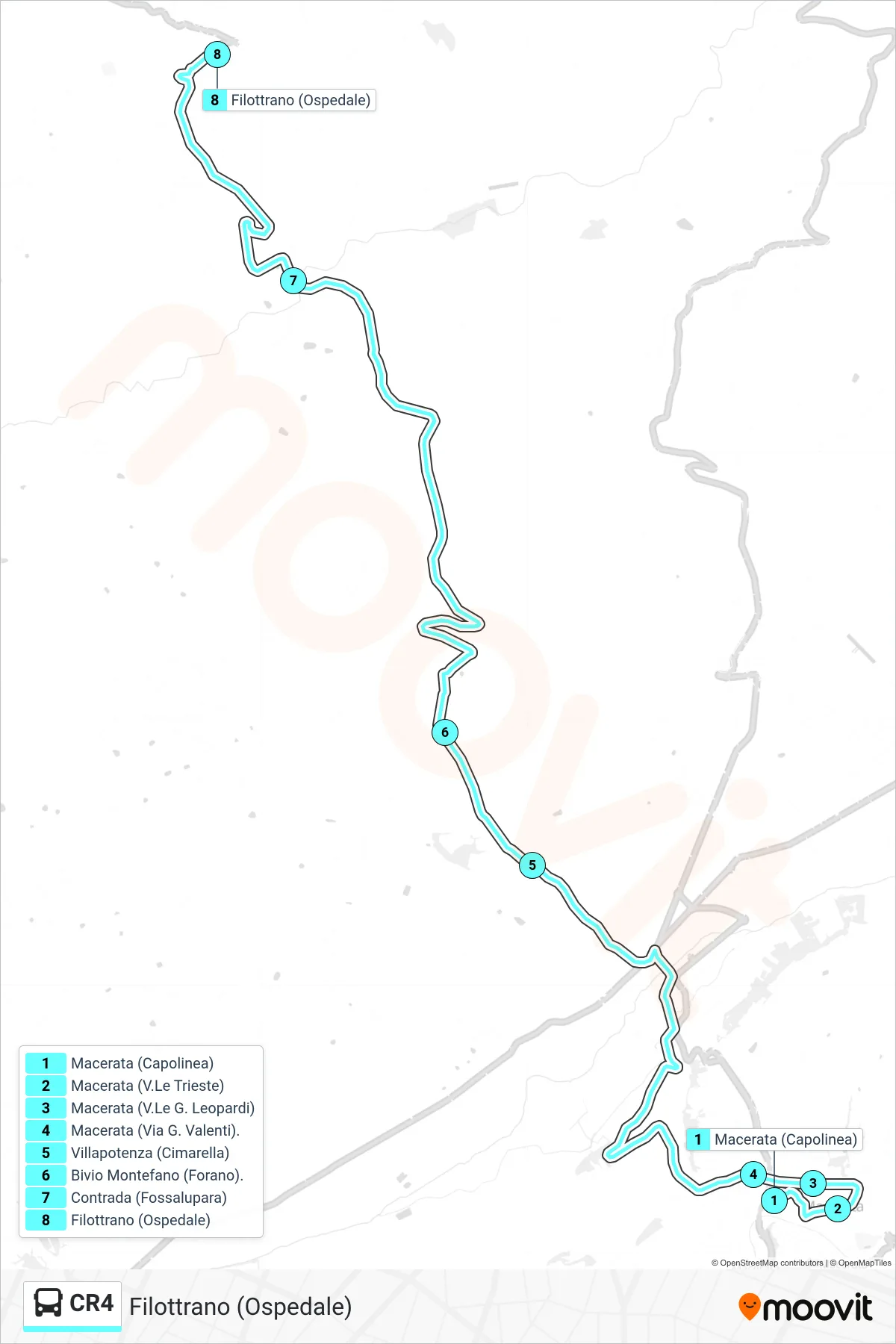 Linea CR4 bus (Filottrano (Ospedale)) - Percorsi e fermate sulla mappa