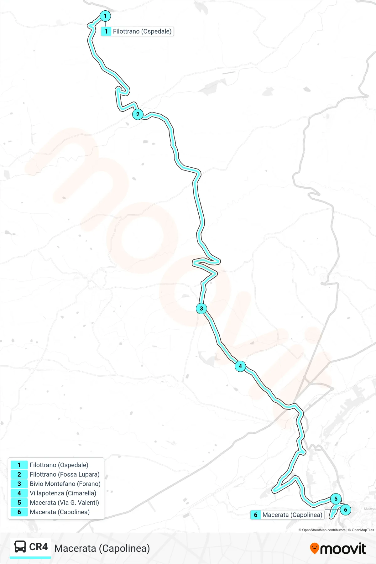 Linea CR4 bus (Macerata (Capolinea)) - Percorsi e fermate sulla mappa
