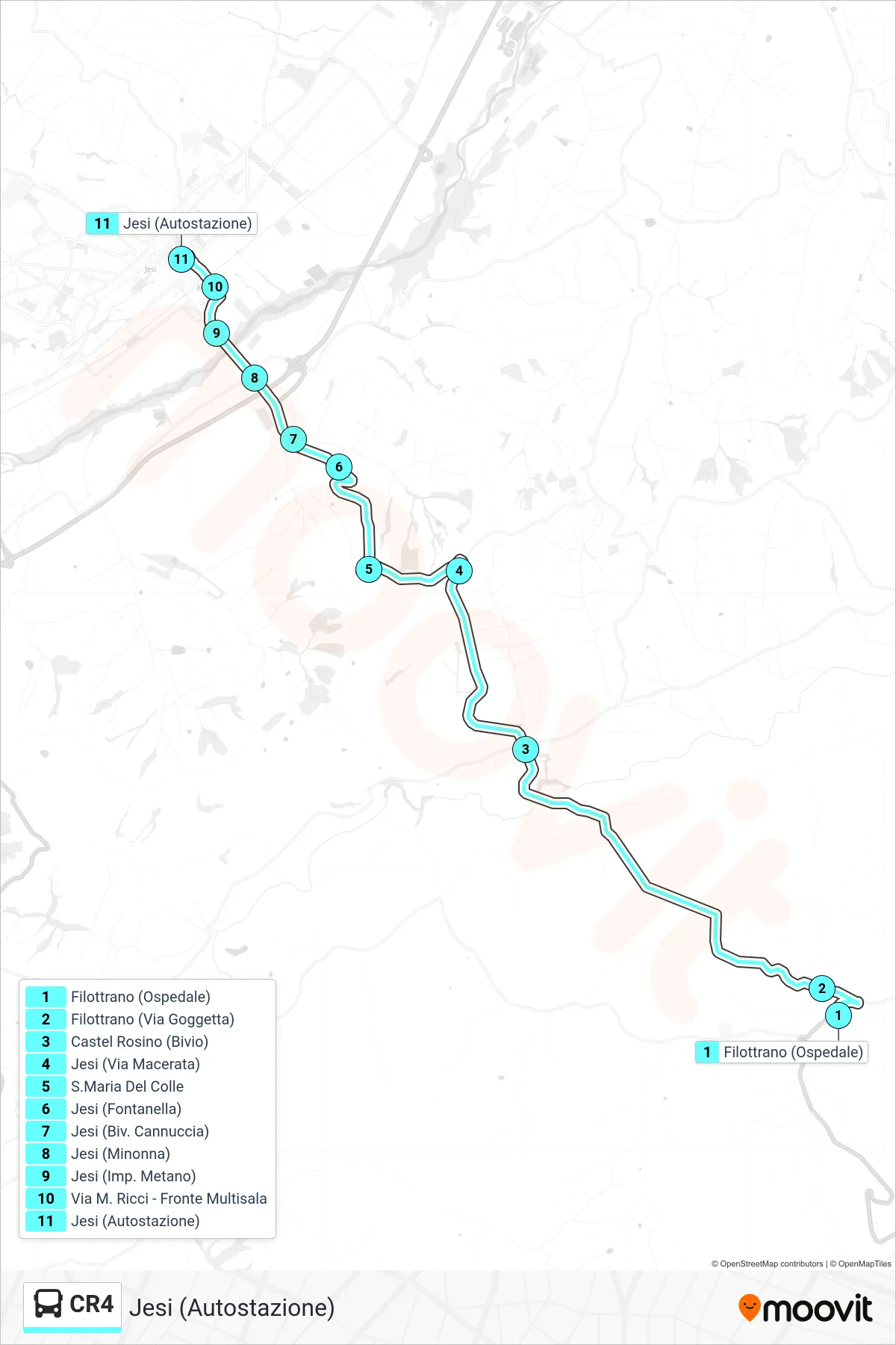Linea CR4 bus (Jesi (Autostazione)) - Percorsi e fermate sulla mappa