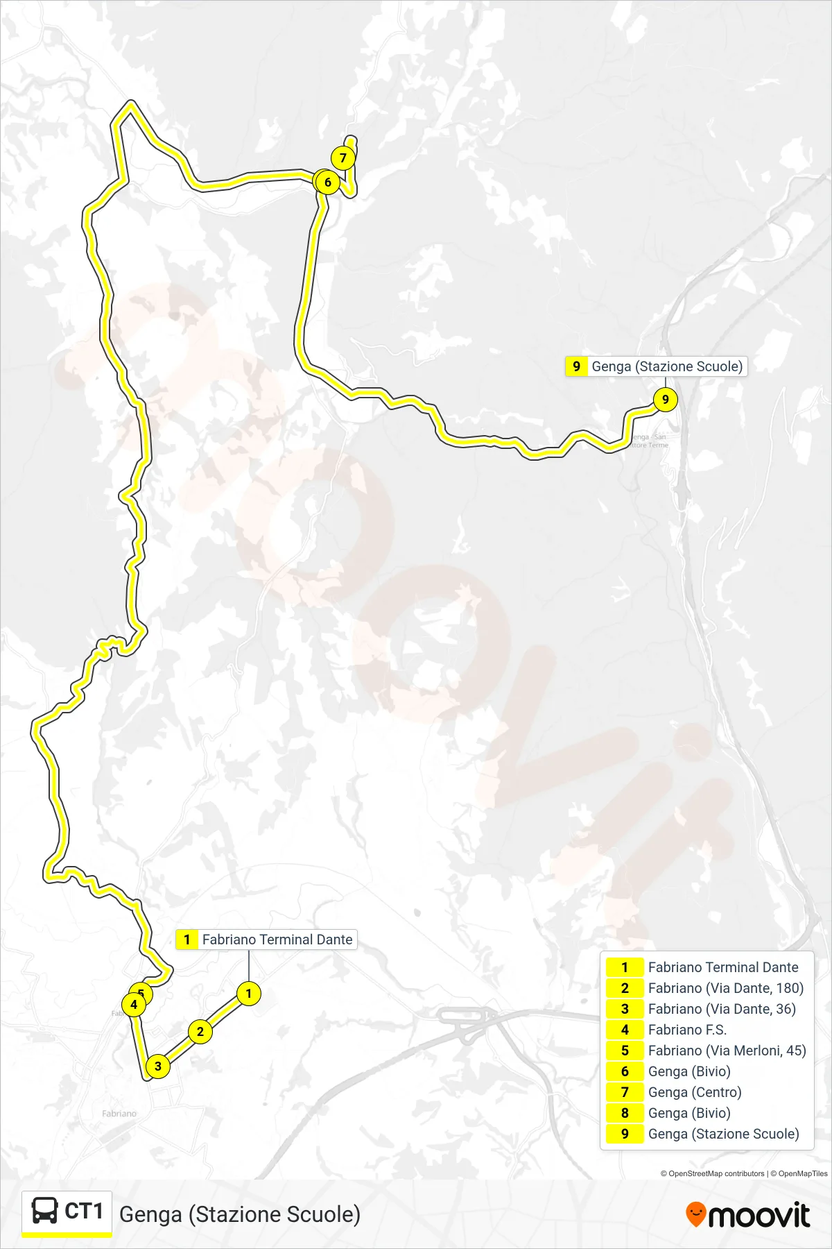 Linea CT1  bus (Genga (Stazione Scuole)) - Percorsi e fermate sulla mappa