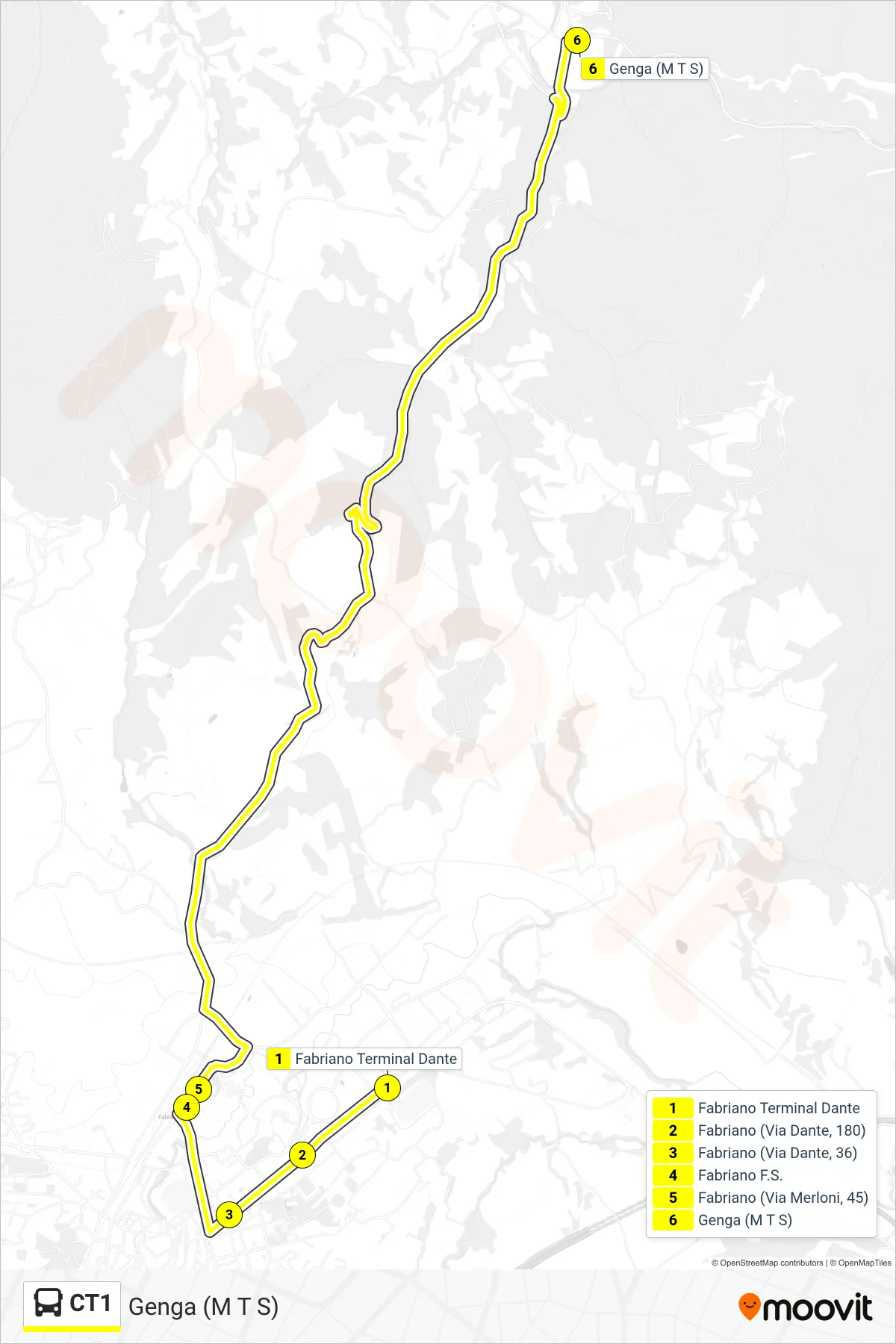 Linea CT1 bus (Genga (M T S)) - Percorsi e fermate sulla mappa