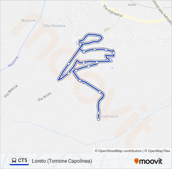 Percorso linea bus CT5