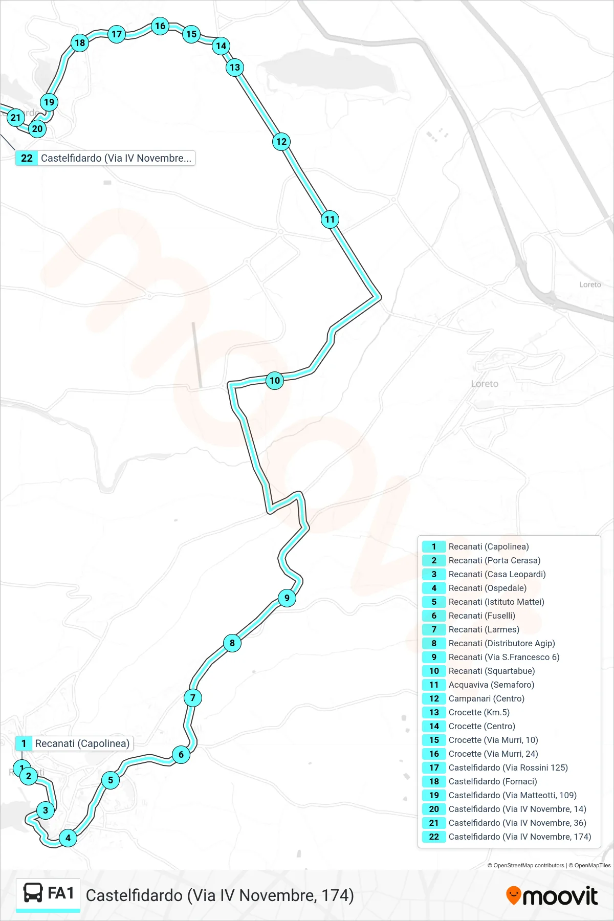 Linea FA1  bus (Castelfidardo (Via IV Novembre, 174)) - Percorsi e fermate sulla mappa