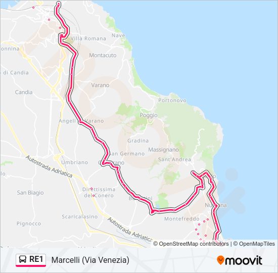 Percorso linea bus RE1