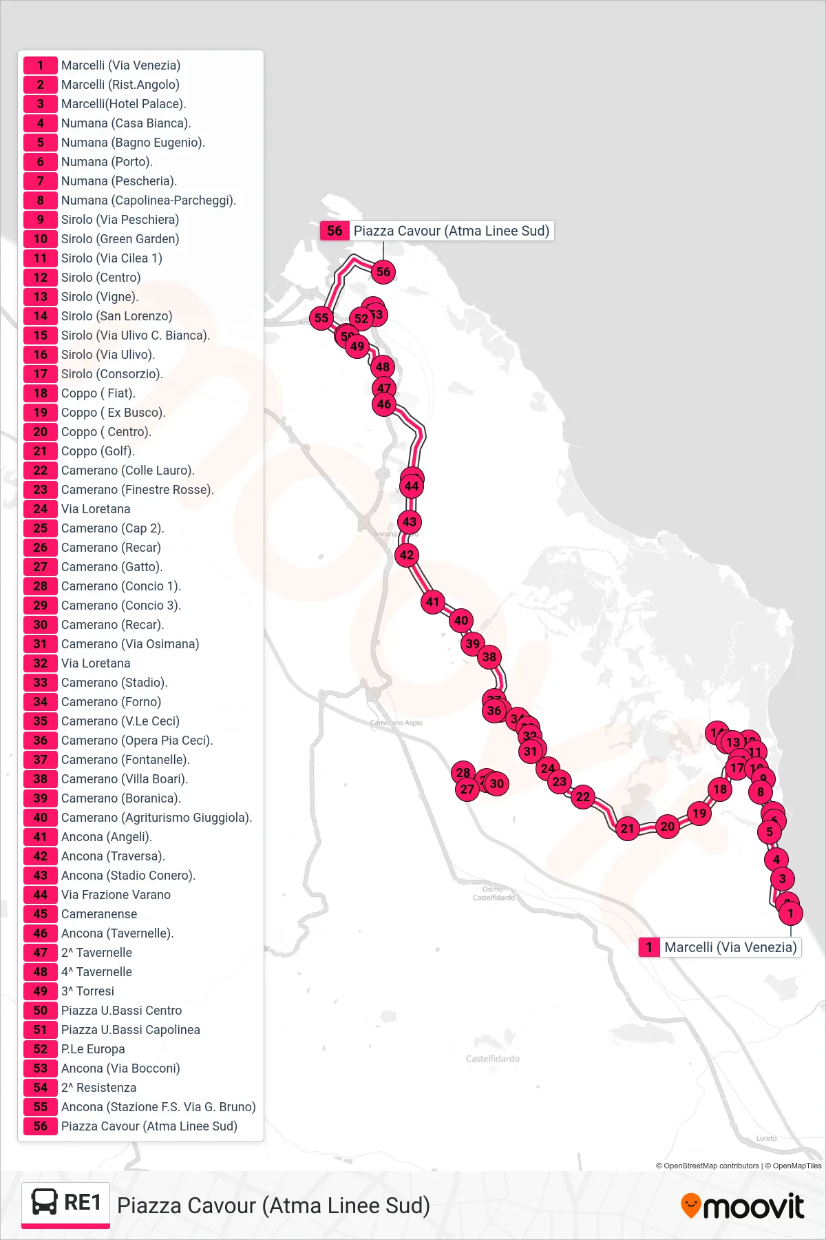 Linea RE1  bus (Piazza Cavour (Atma Linee Sud)) - Percorsi e fermate sulla mappa