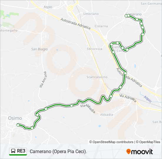 Percorso linea bus RE3