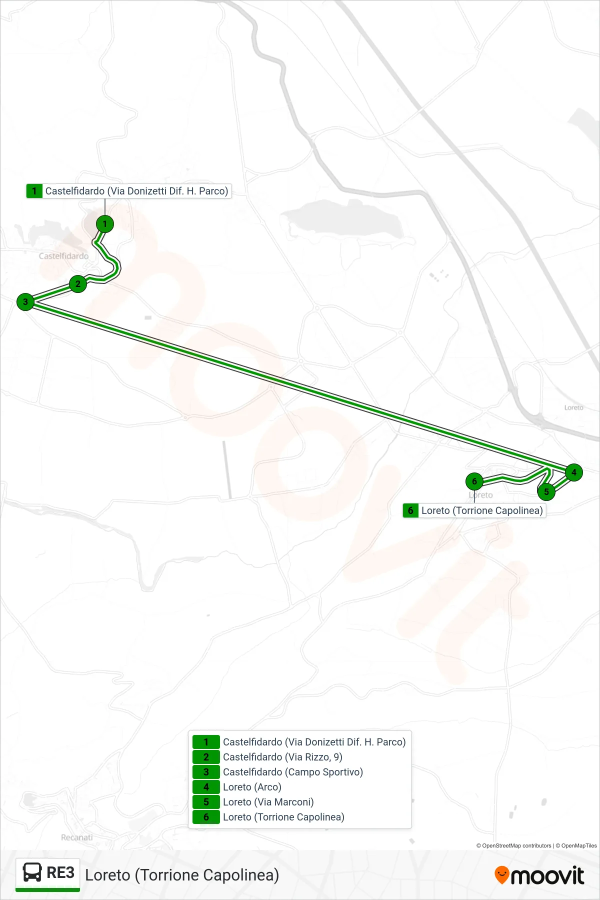 Linea RE3 bus (Loreto (Torrione Capolinea)) - Percorsi e fermate sulla mappa