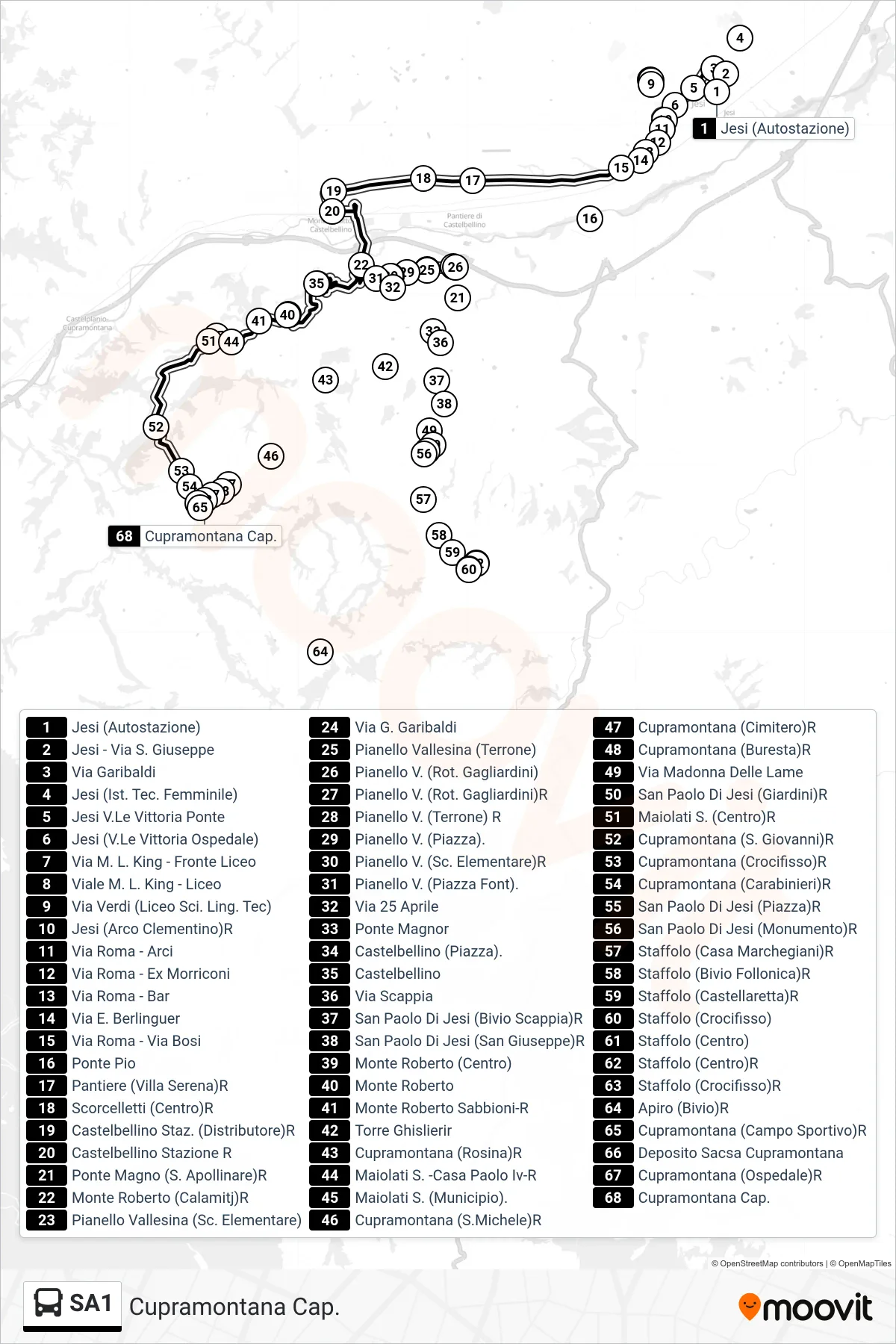 Linea SA1  bus (Cupramontana Cap.) - Percorsi e fermate sulla mappa