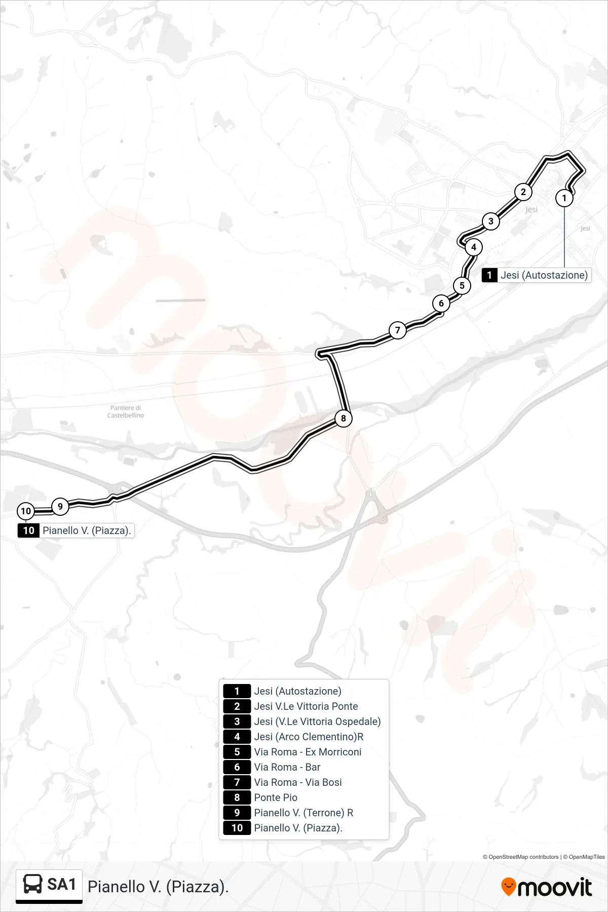 Linea SA1  bus (Pianello V. (Piazza).) - Percorsi e fermate sulla mappa