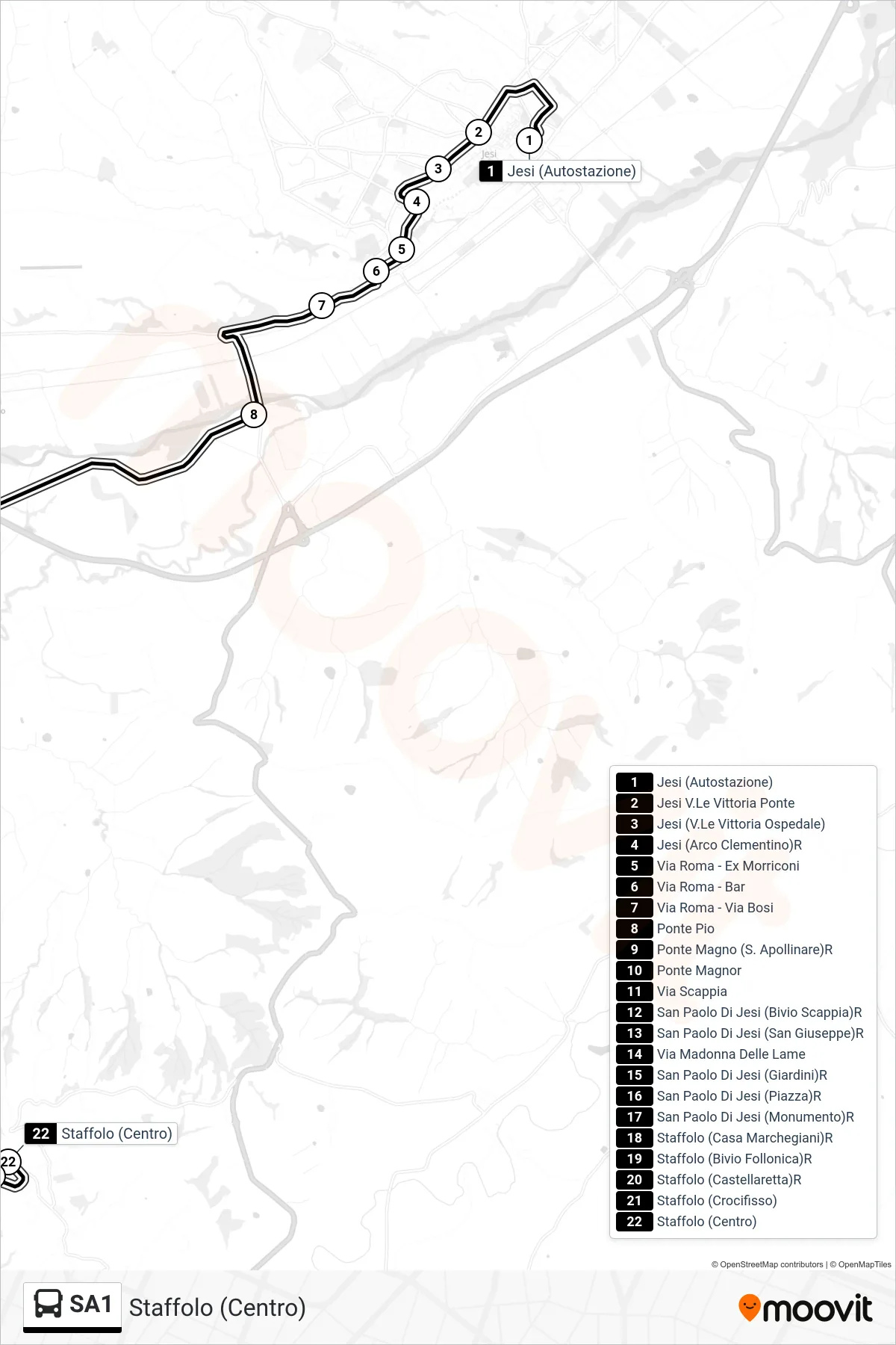 Linea SA1 bus (Staffolo (Centro)) - Percorsi e fermate sulla mappa